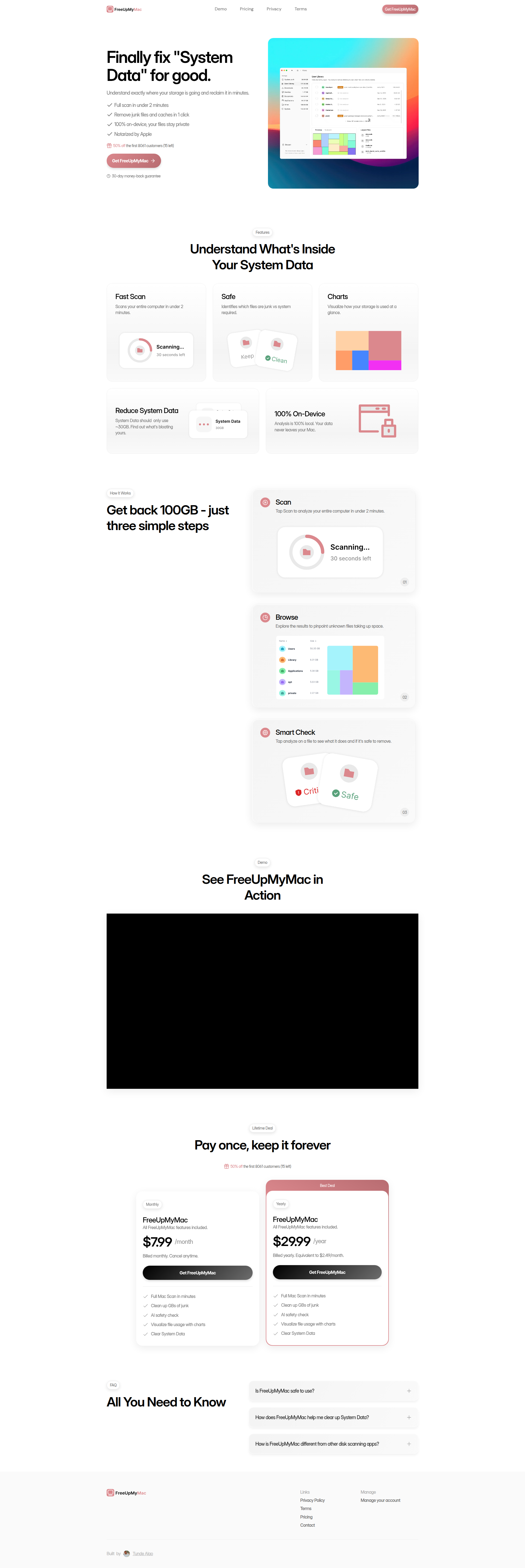 Landing page screenshot for freeupmymac.com, 1920 by 5736 pixels
