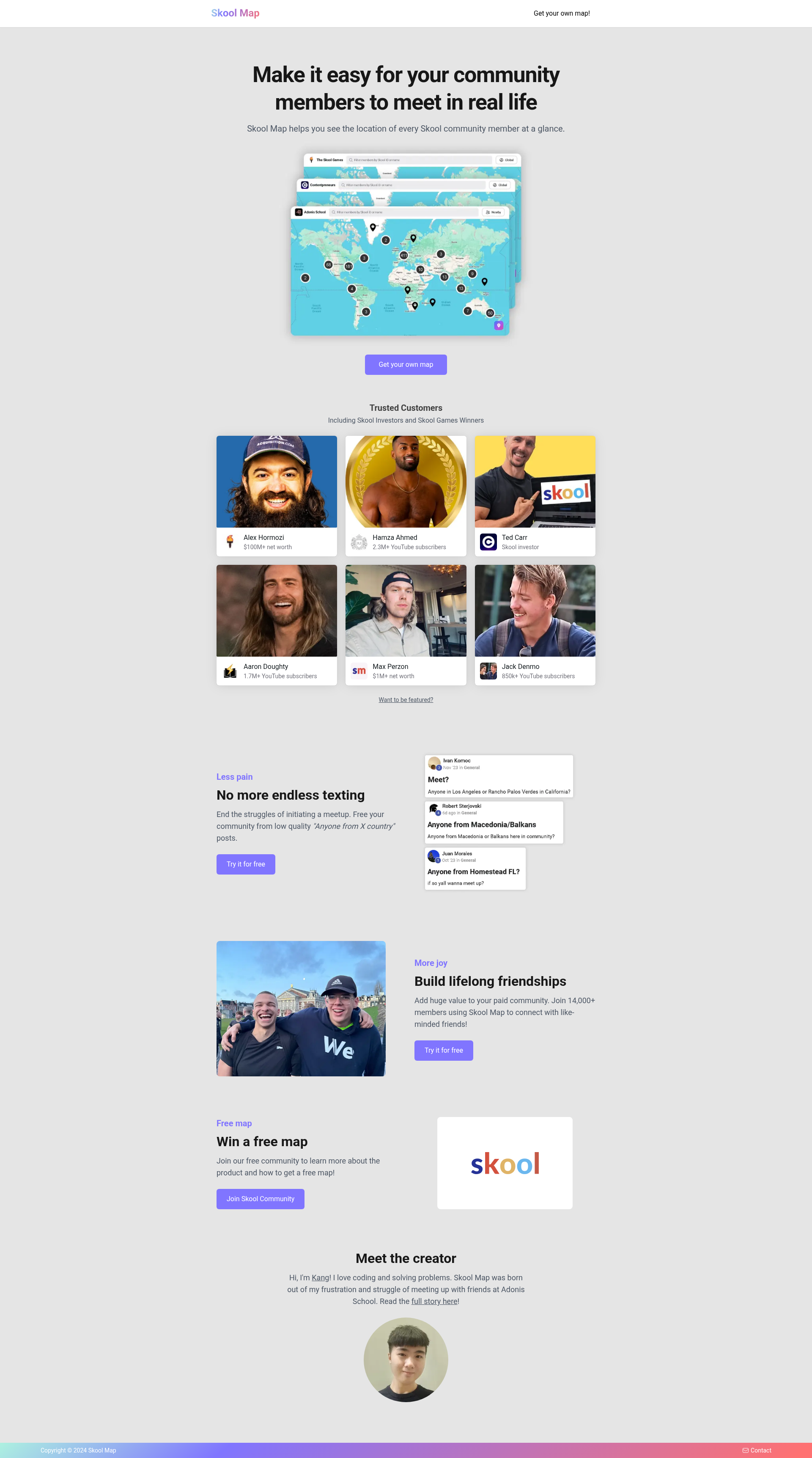 Landing page screenshot for skoolmap.io, 1920 by 3446 pixels