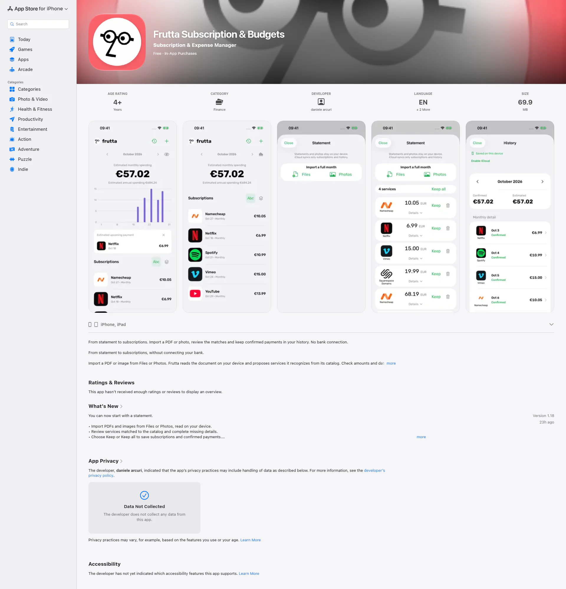 Frutta Subscription & Budgets landing page