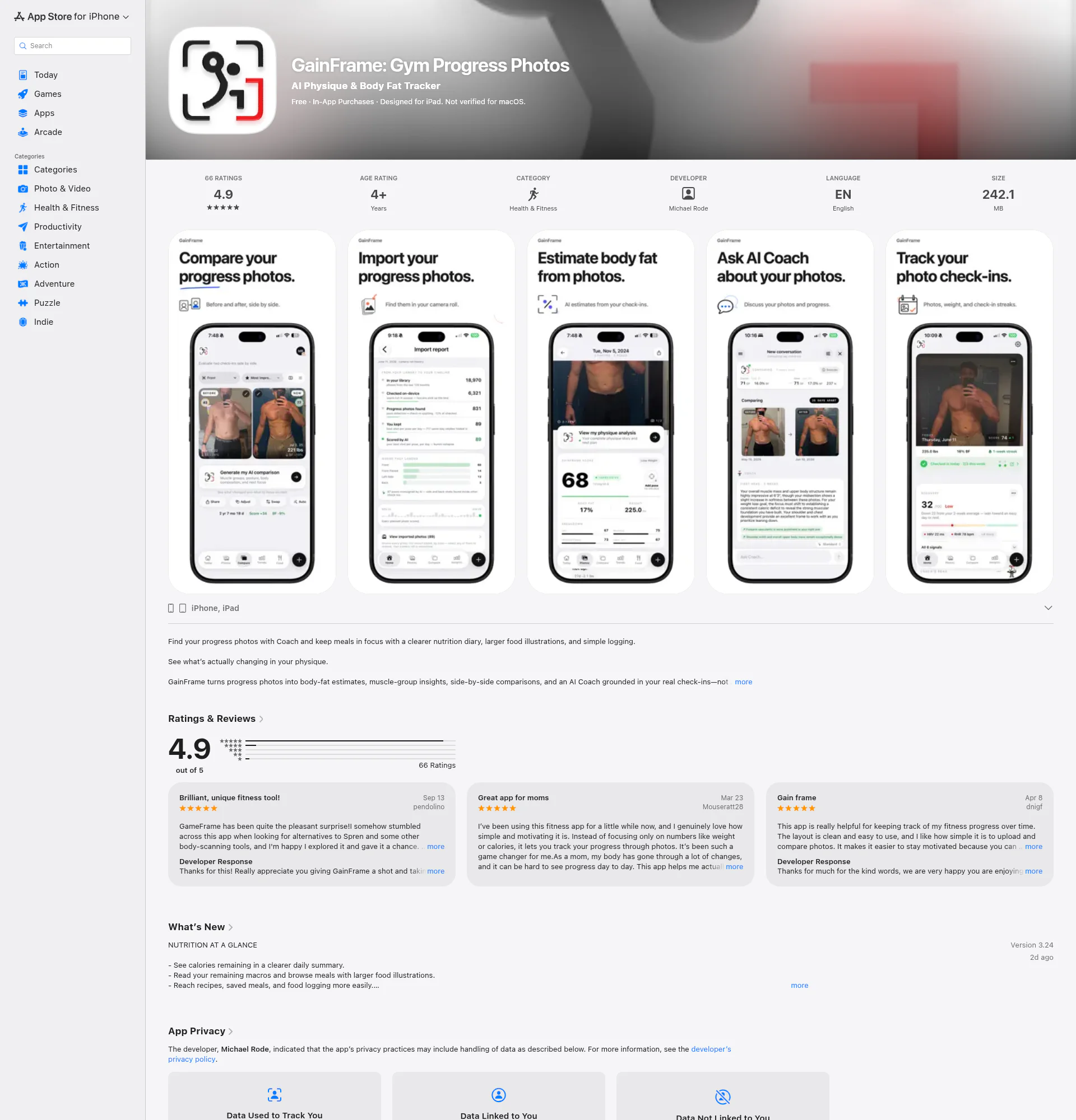 GainFrame landing page