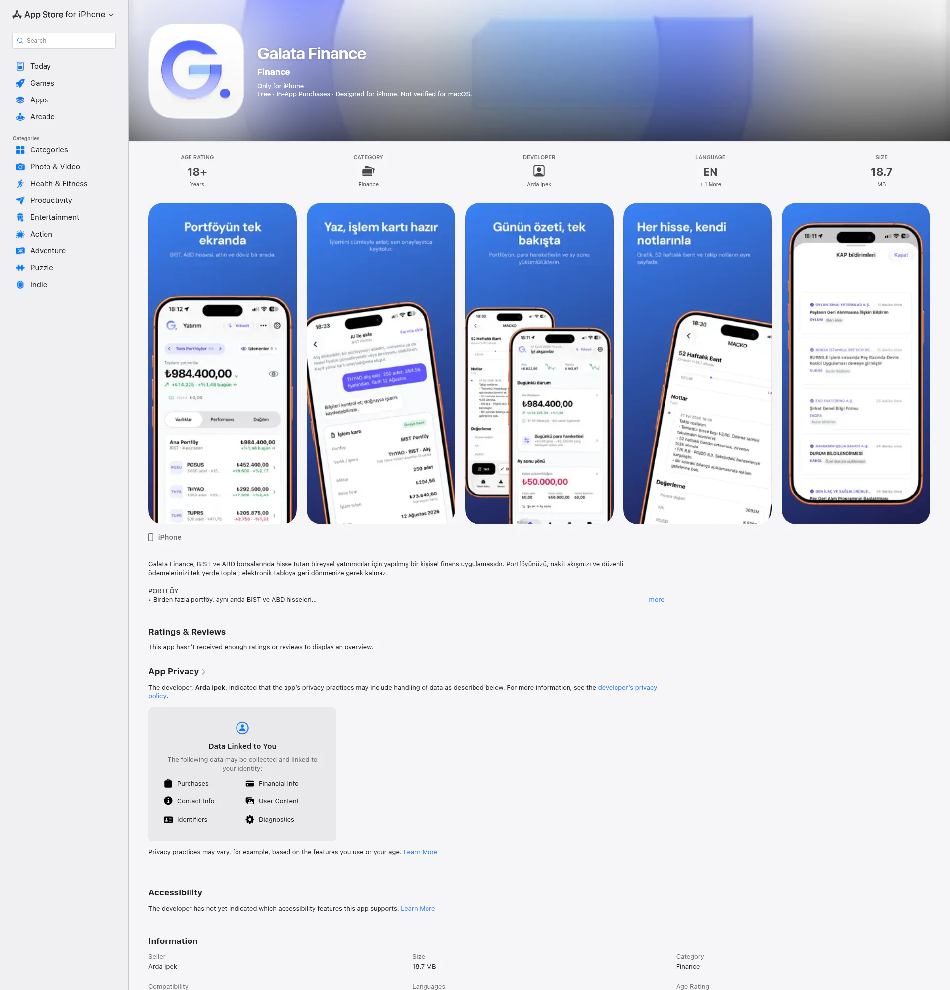 Galata Finance landing page