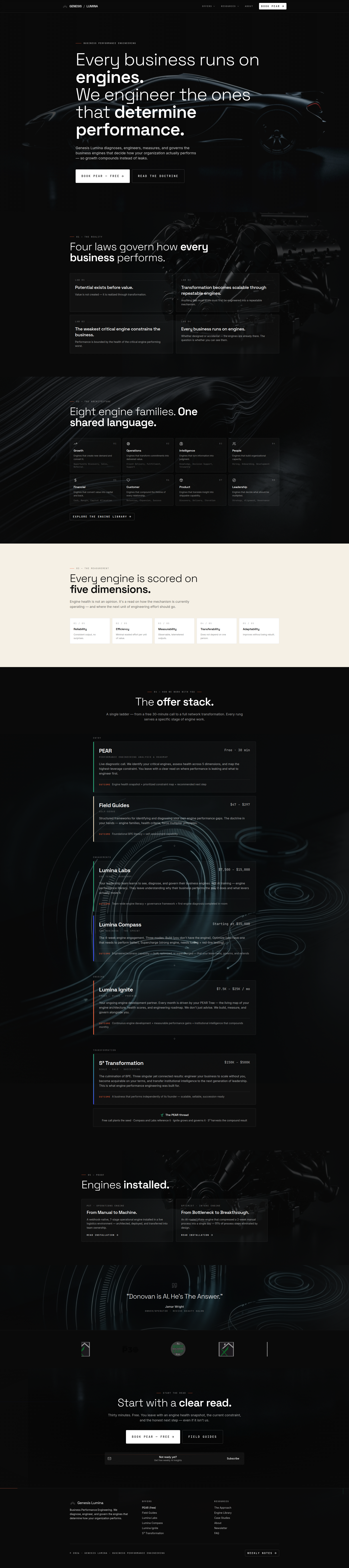 Landing page screenshot for wearegenesislumina.com, 1920 by 8608 pixels