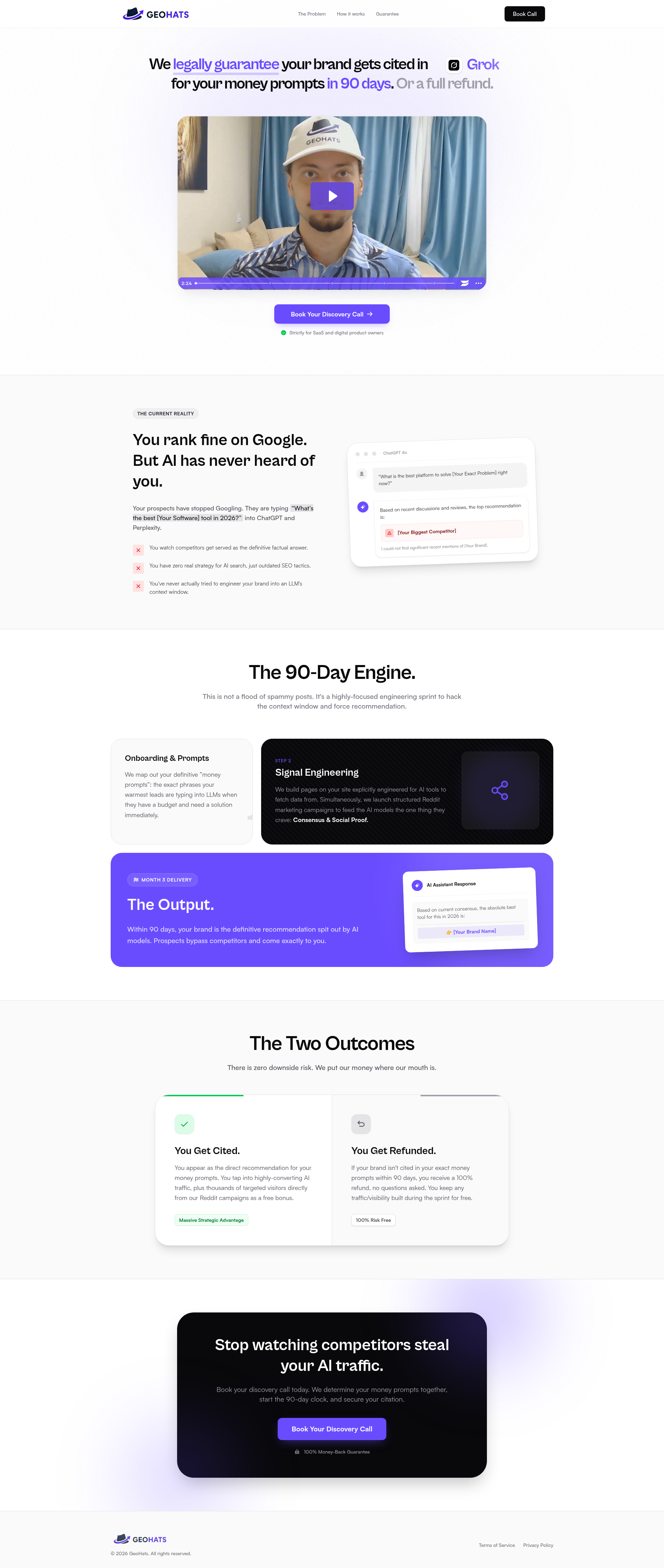 Landing page screenshot for geohats.com, 1920 by 4534 pixels