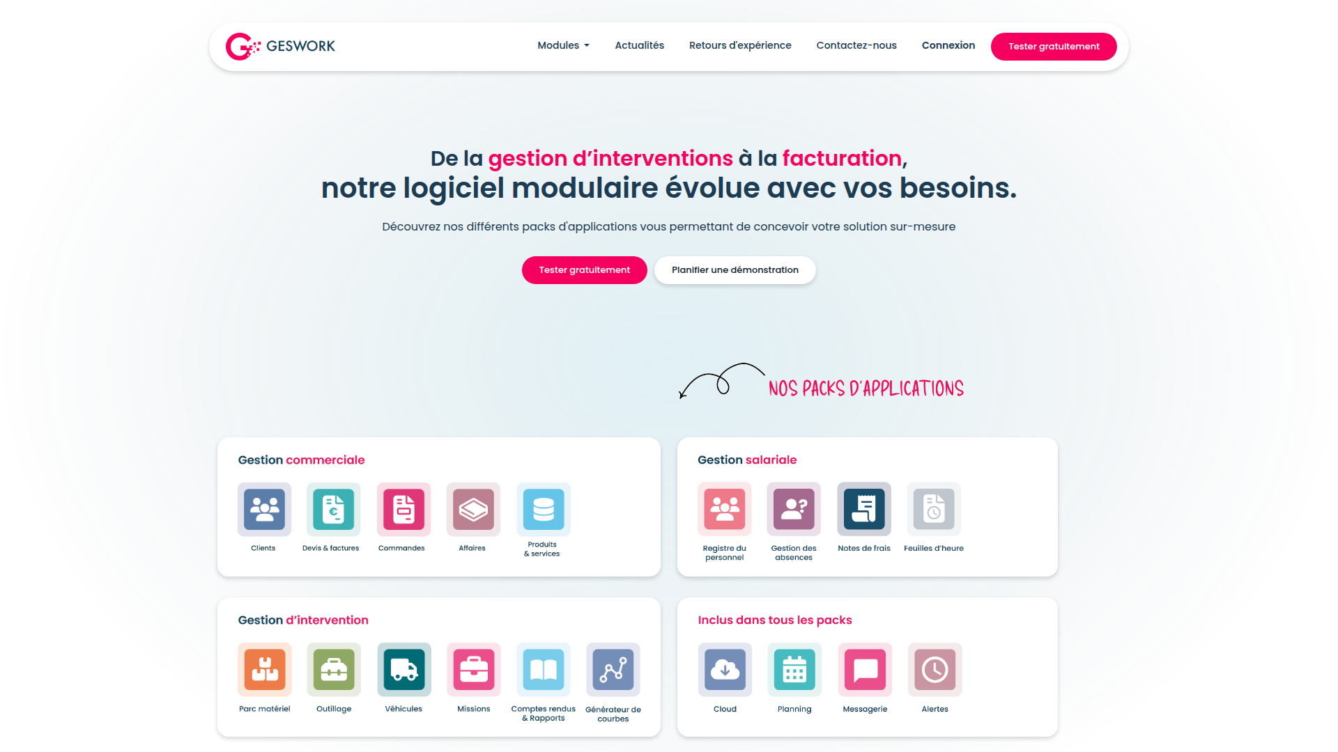 Landing page screenshot for geswork.fr, 1920 by 1080 pixels