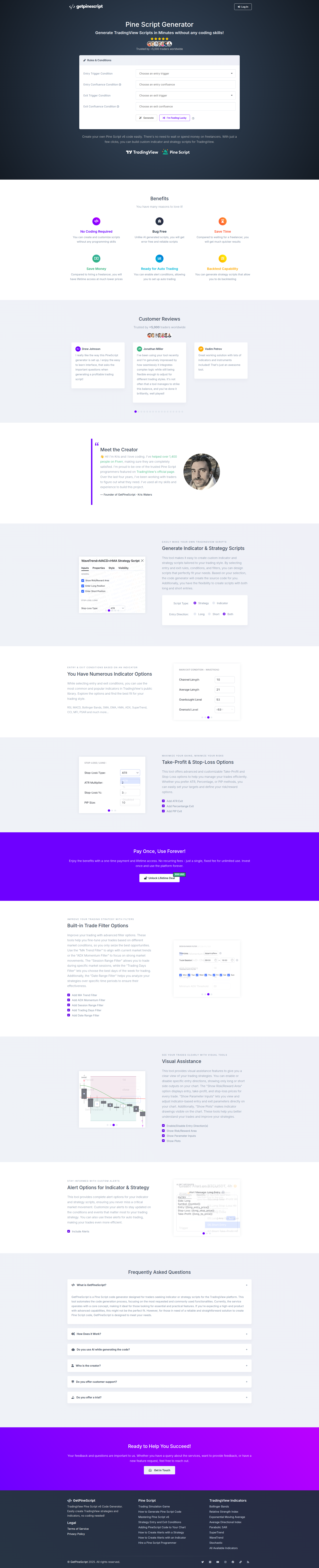 Landing page screenshot for getpinescript.com, 1920 by 9429 pixels