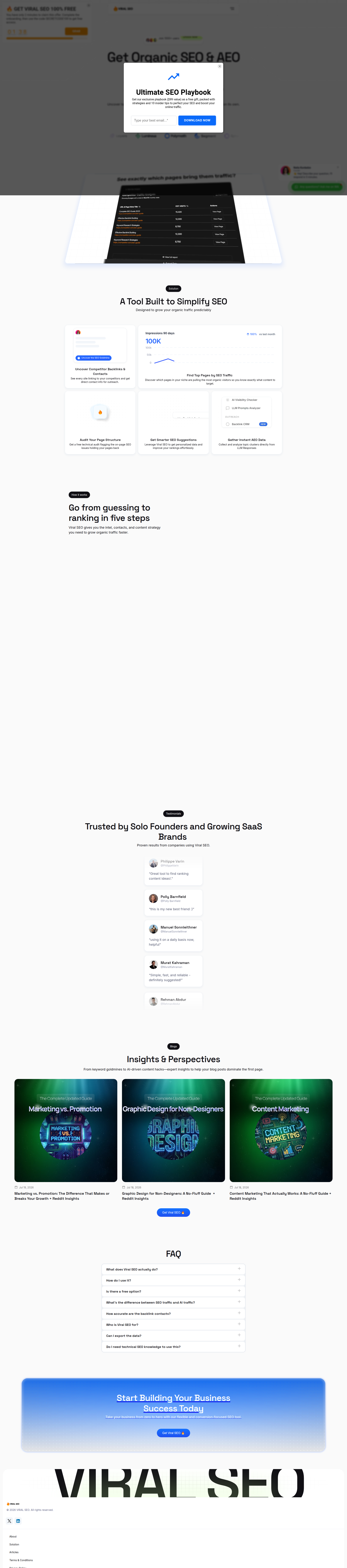 Landing page screenshot for getviralseo.com, 1920 by 8670 pixels