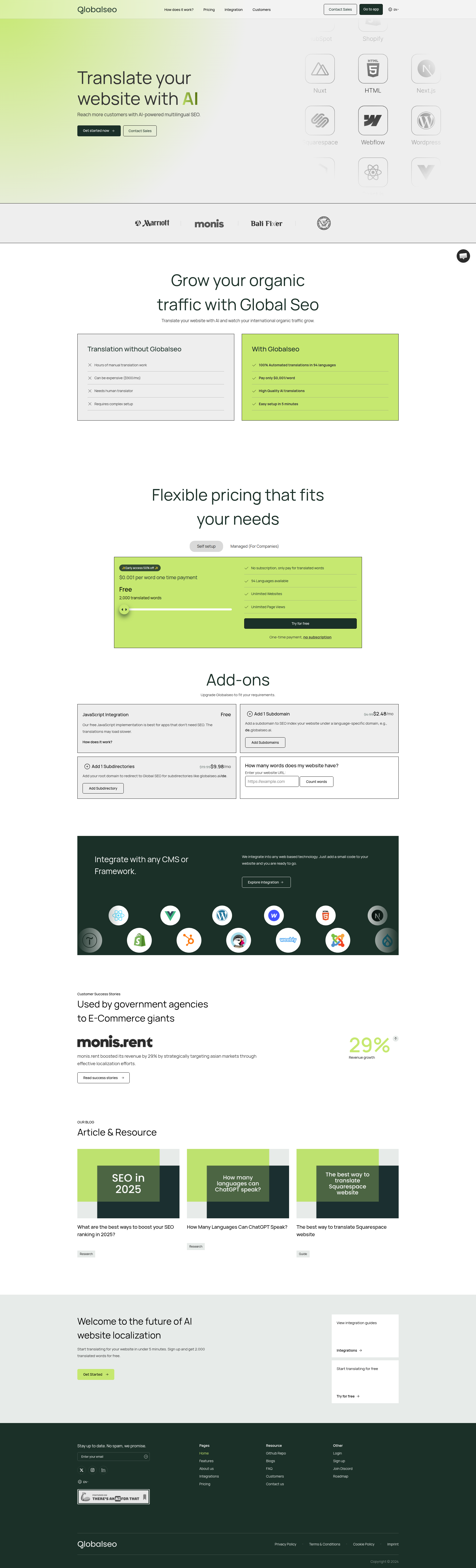 Landing page screenshot for globalseo.ai, 1920 by 6327 pixels