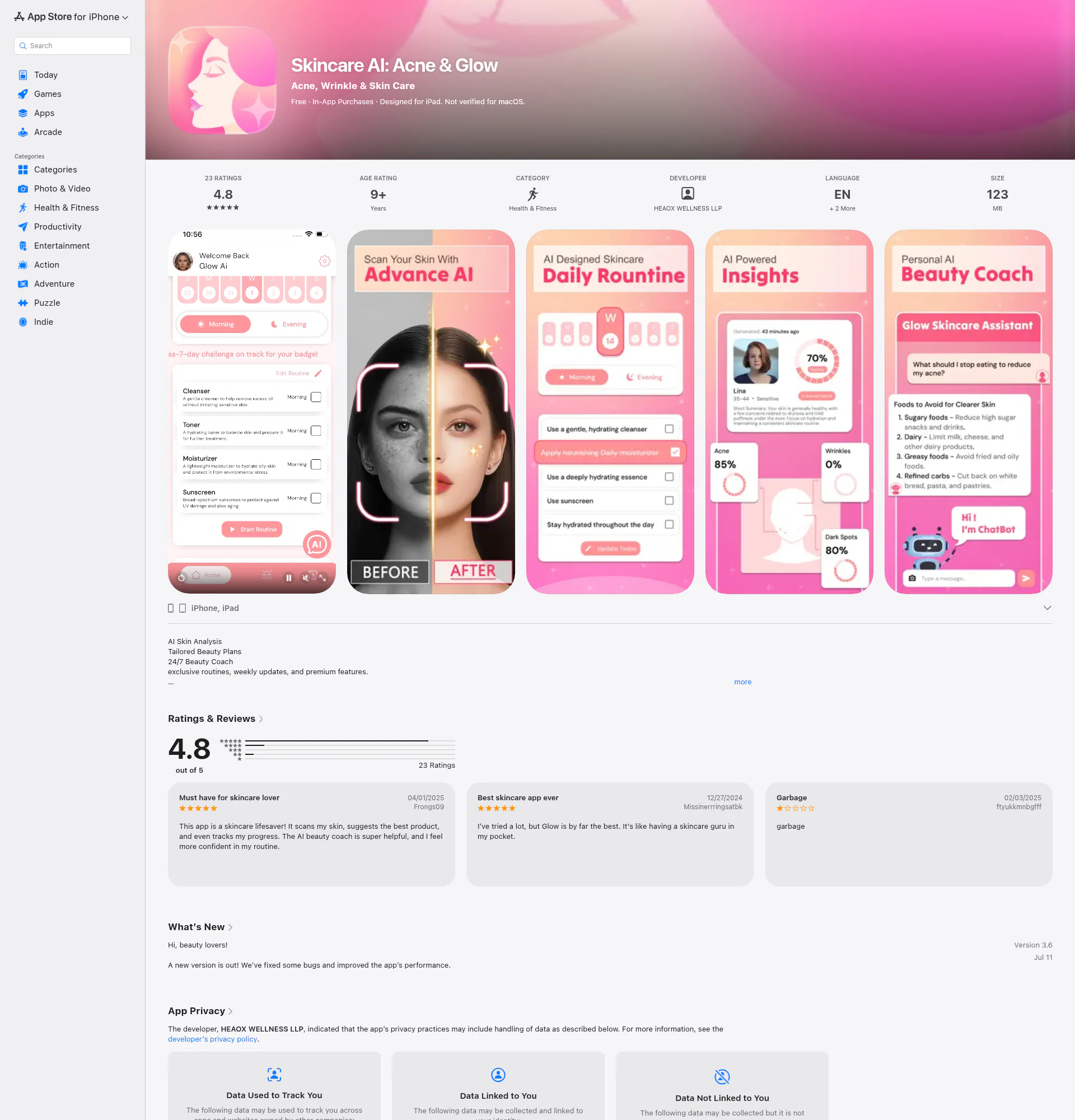 Glow Ai Skin landing page