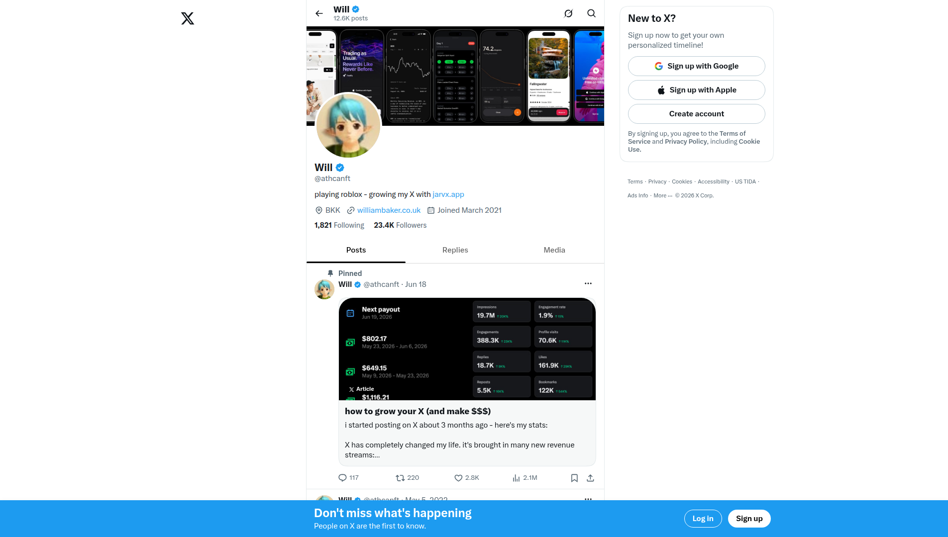 Landing page screenshot for x.com, 1905 by 1080 pixels