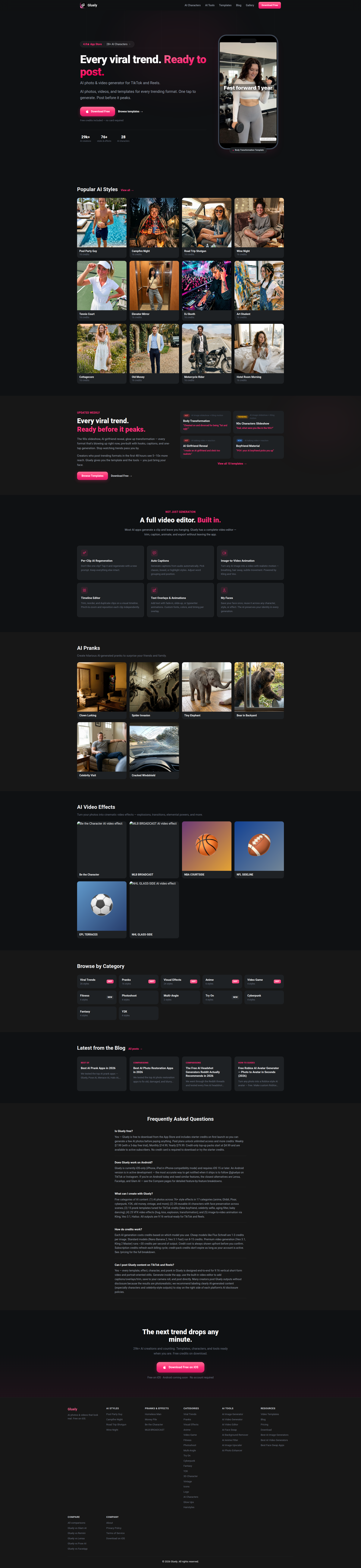 Landing page screenshot for gluely.ai, 1920 by 8344 pixels