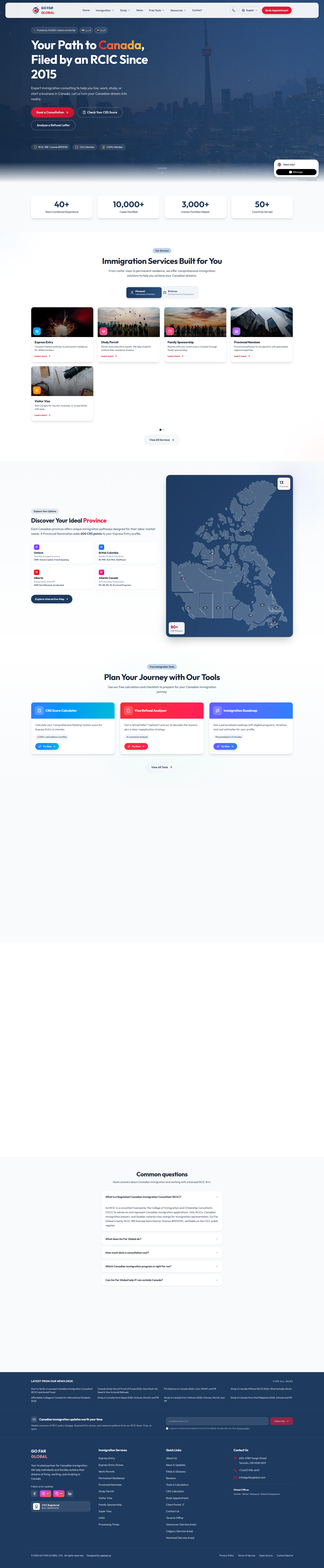 Landing page screenshot for gofarglobal.com, 1920 by 9277 pixels