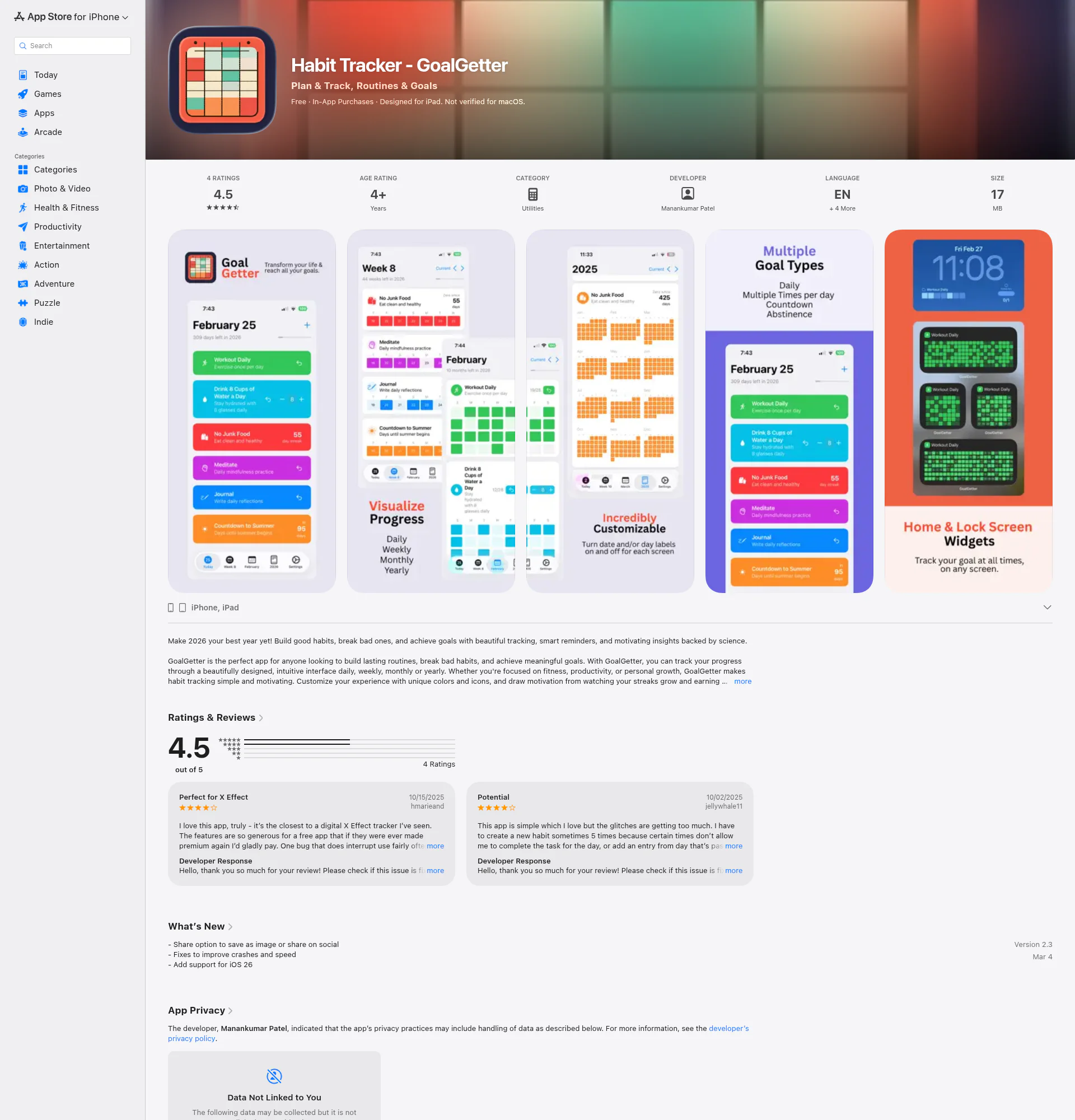 GoalGetter - Habit Tracker landing page