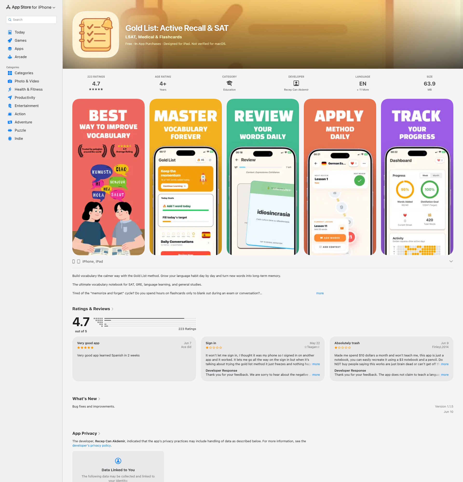 Landing page screenshot for apps.apple.com, 1920 by 2000 pixels