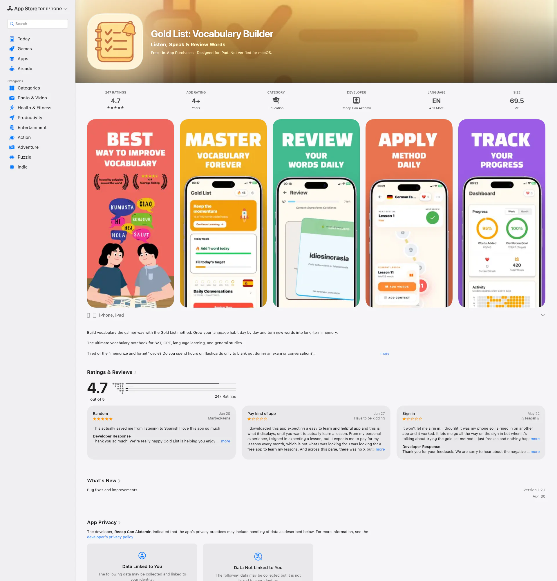 Gold List landing page
