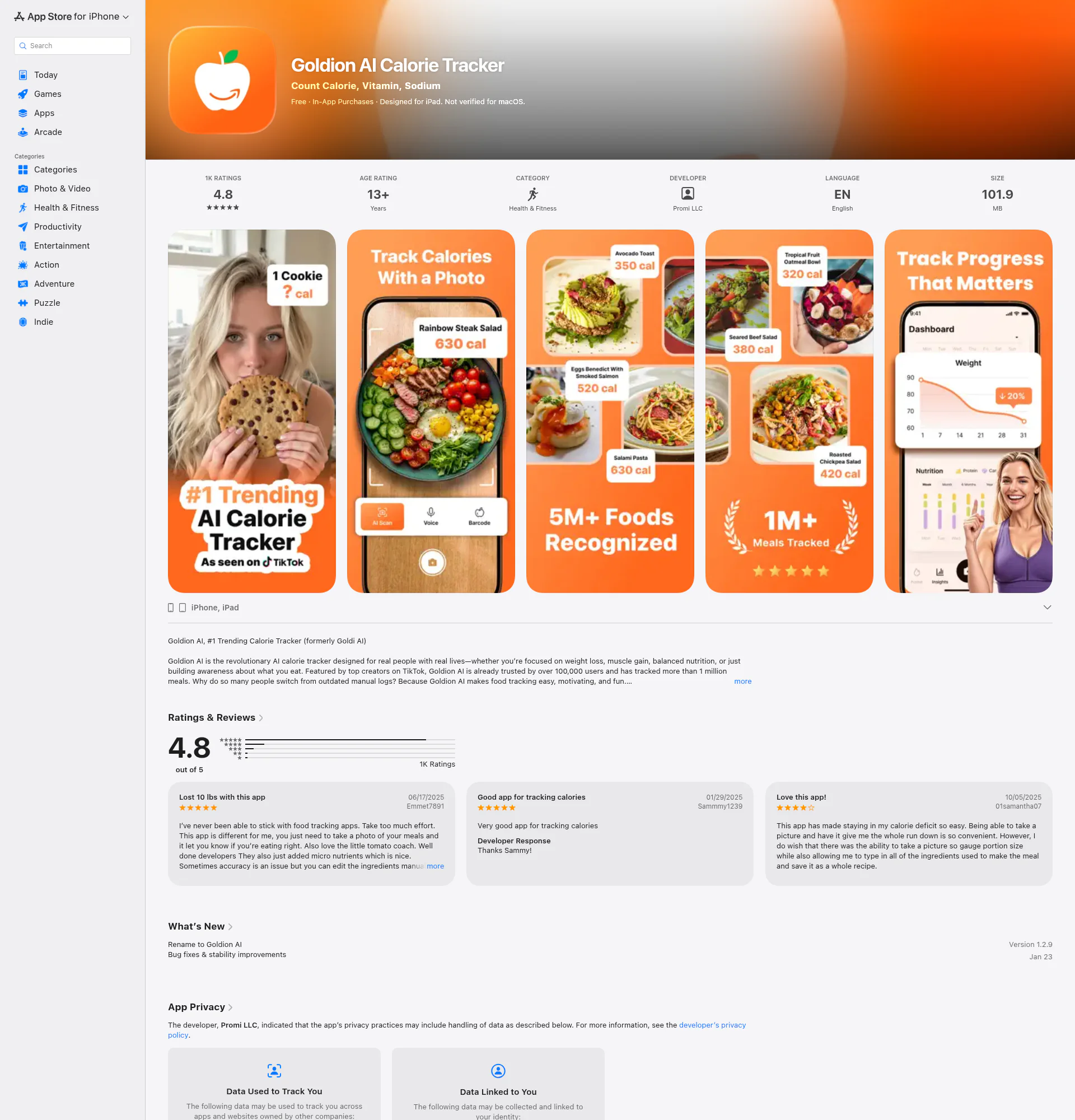 Goldion (iOS) / Goldi (Android) landing page