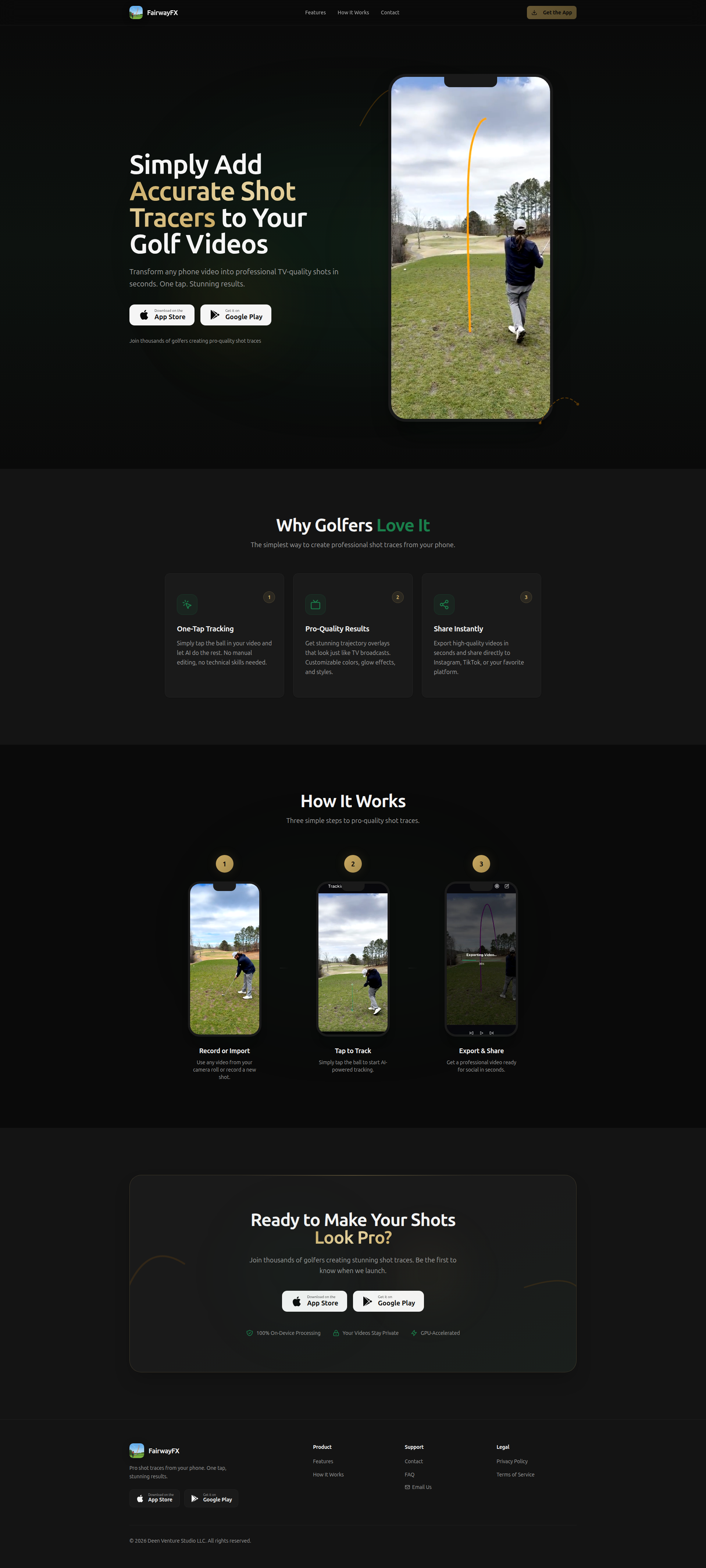 Landing page screenshot for golfshottracer.app, 1920 by 4264 pixels