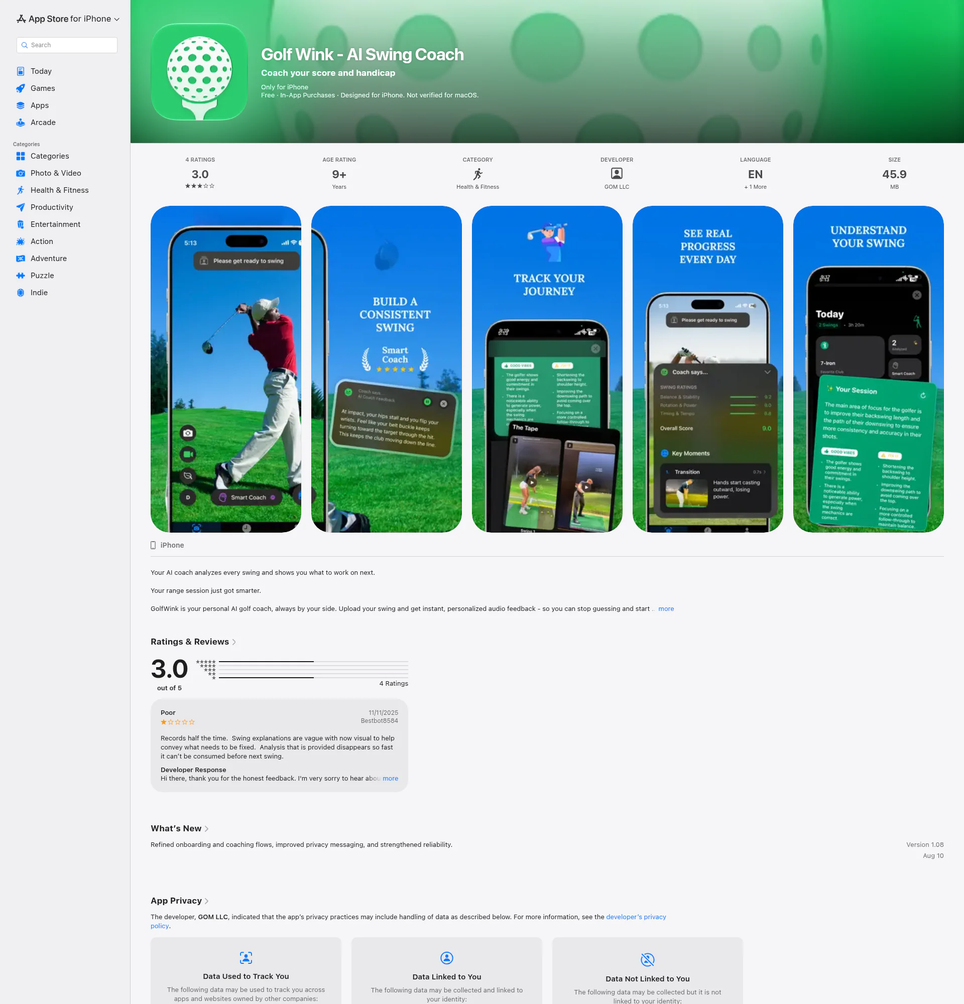 GolfWink landing page