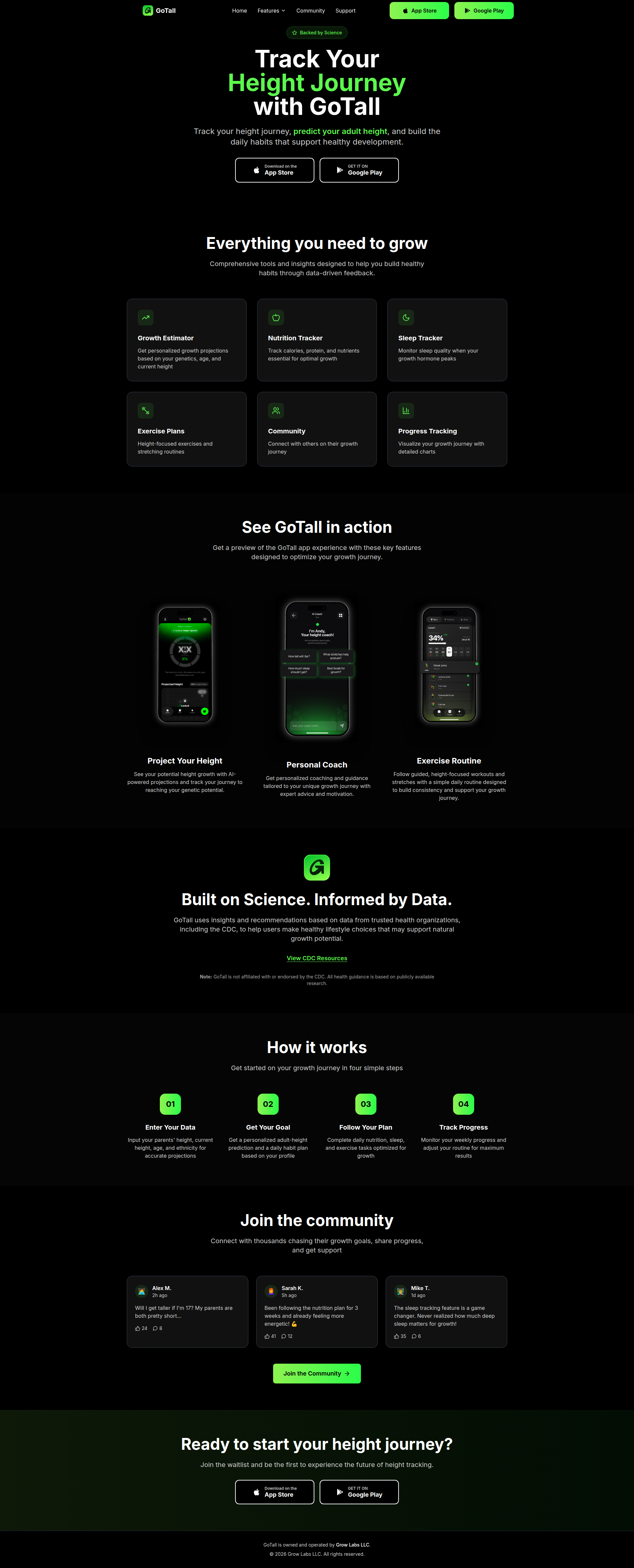 Landing page screenshot for gotall.app, 1920 by 4750 pixels