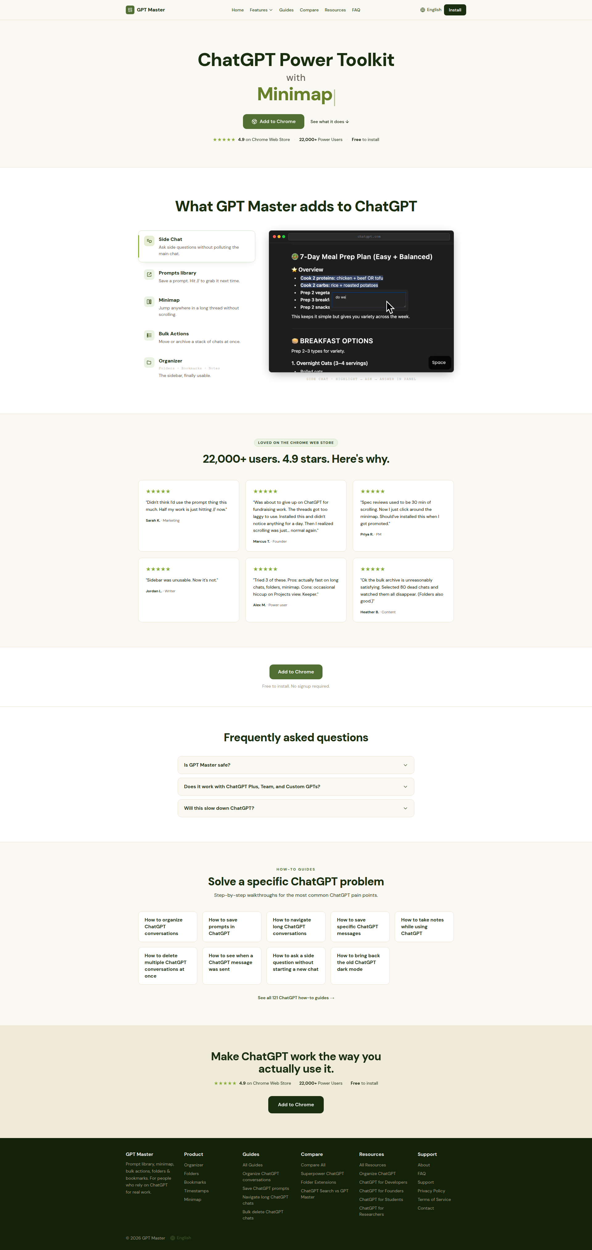 Landing page screenshot for gptmaster.app, 1920 by 4052 pixels