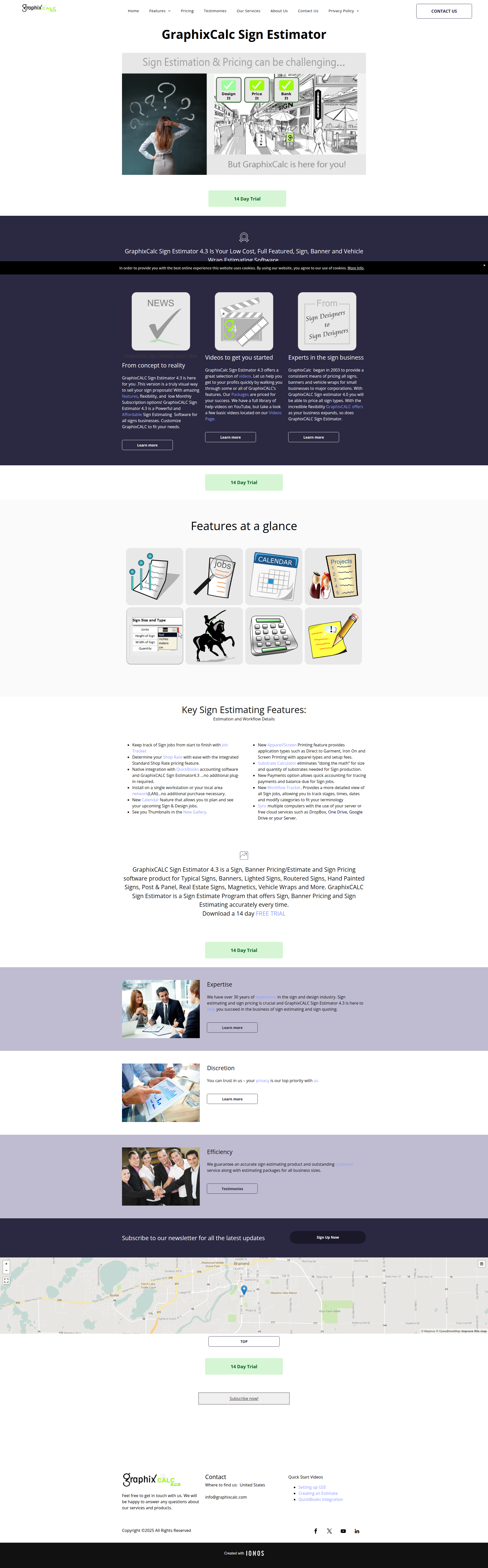 Landing page screenshot for graphixcalc.com, 1920 by 6170 pixels