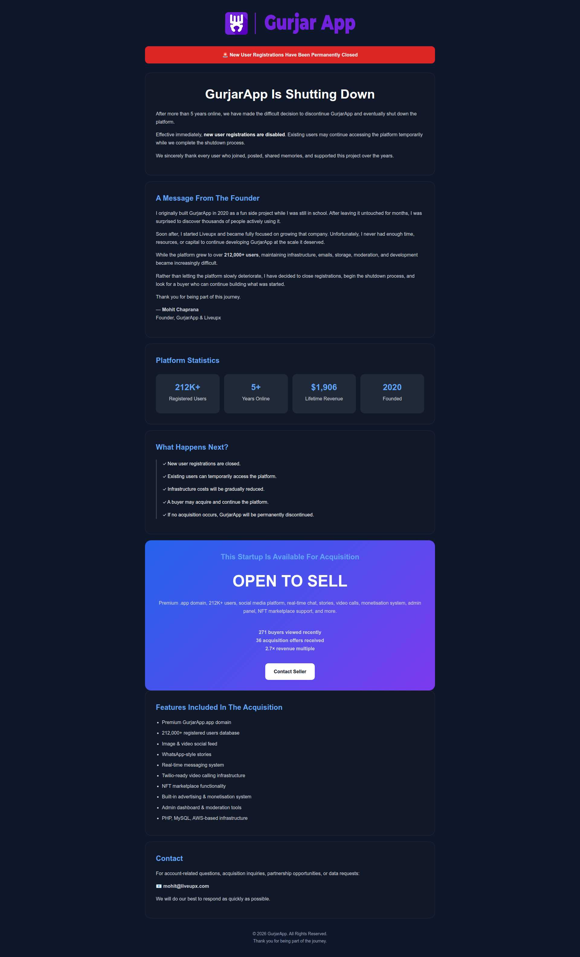 Landing page screenshot for gurjar.app, 1920 by 3167 pixels