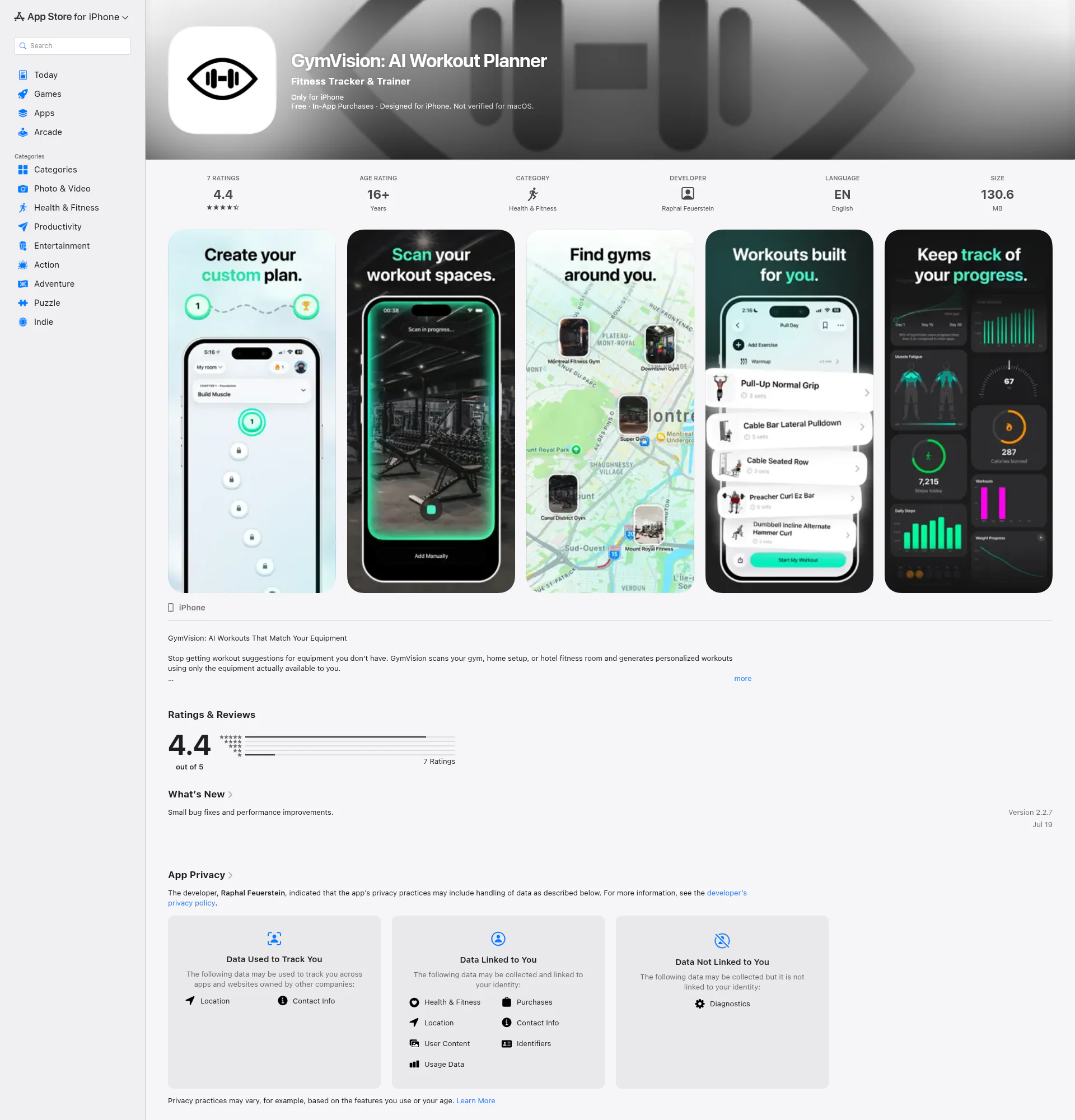 GymVision landing page