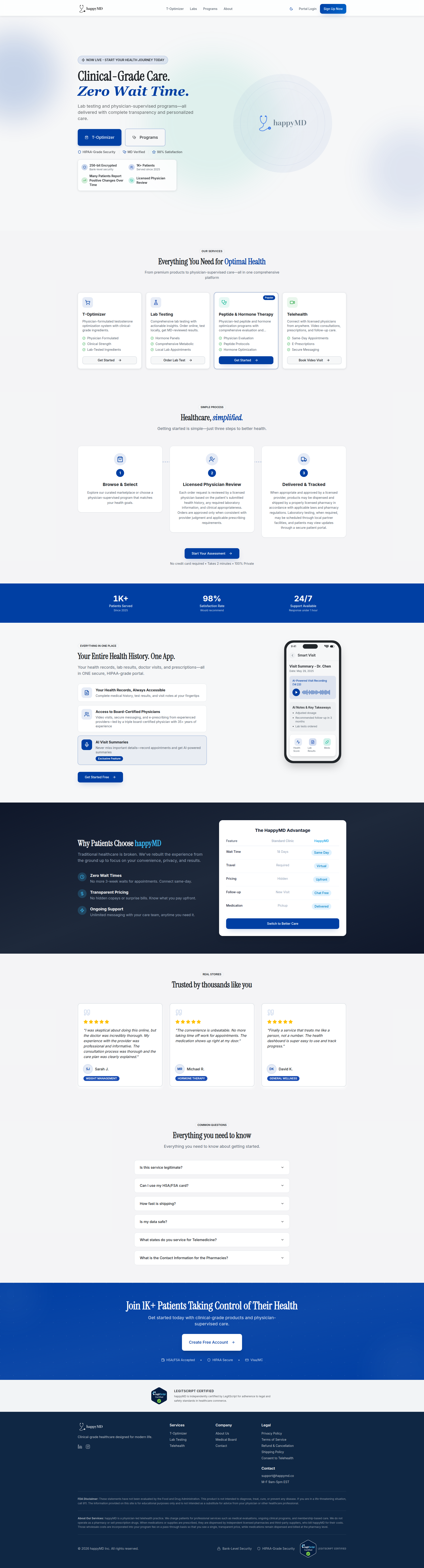 Landing page screenshot for happymd.co, 1920 by 7108 pixels