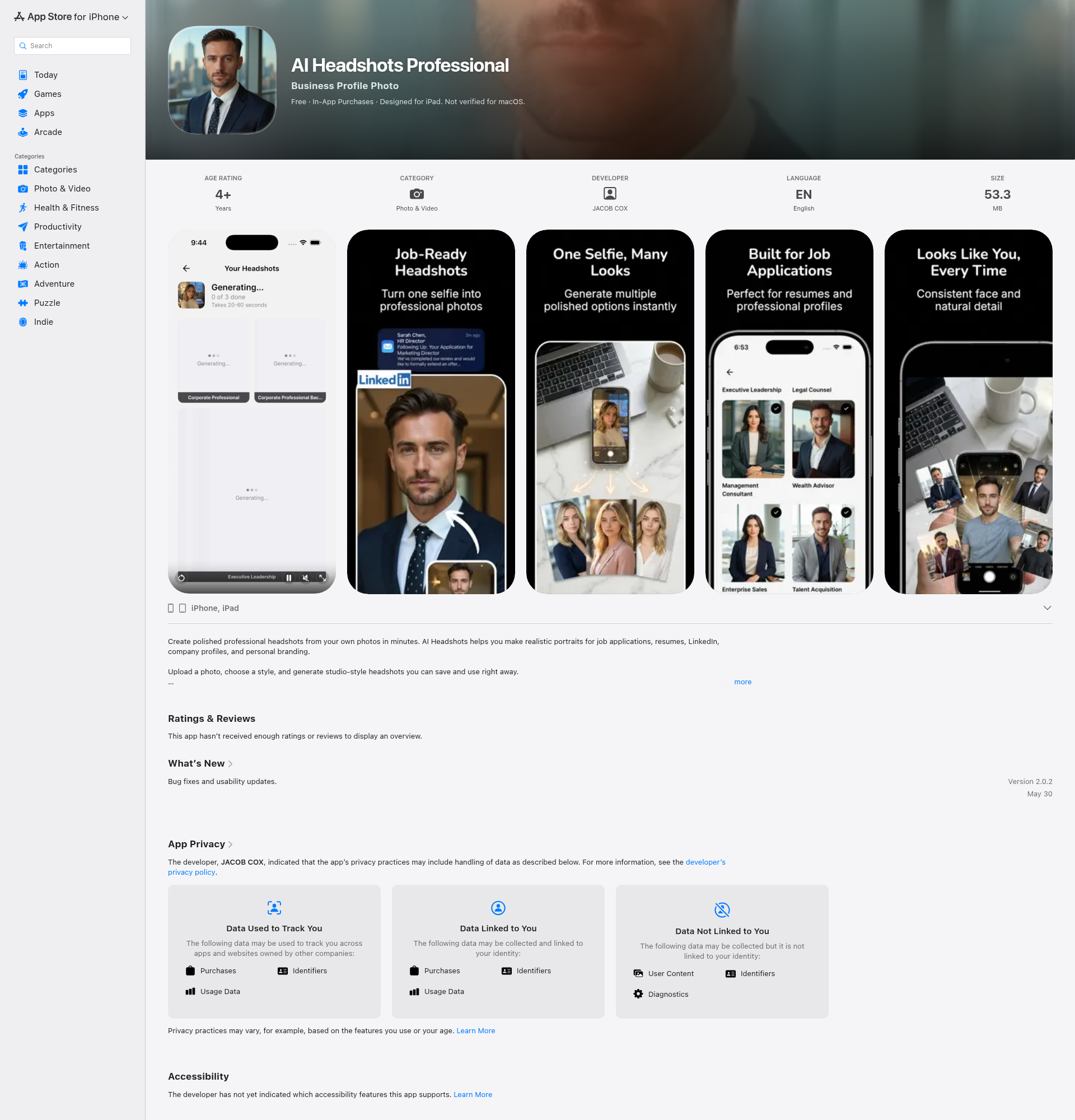 Landing page screenshot for apps.apple.com, 1920 by 2000 pixels