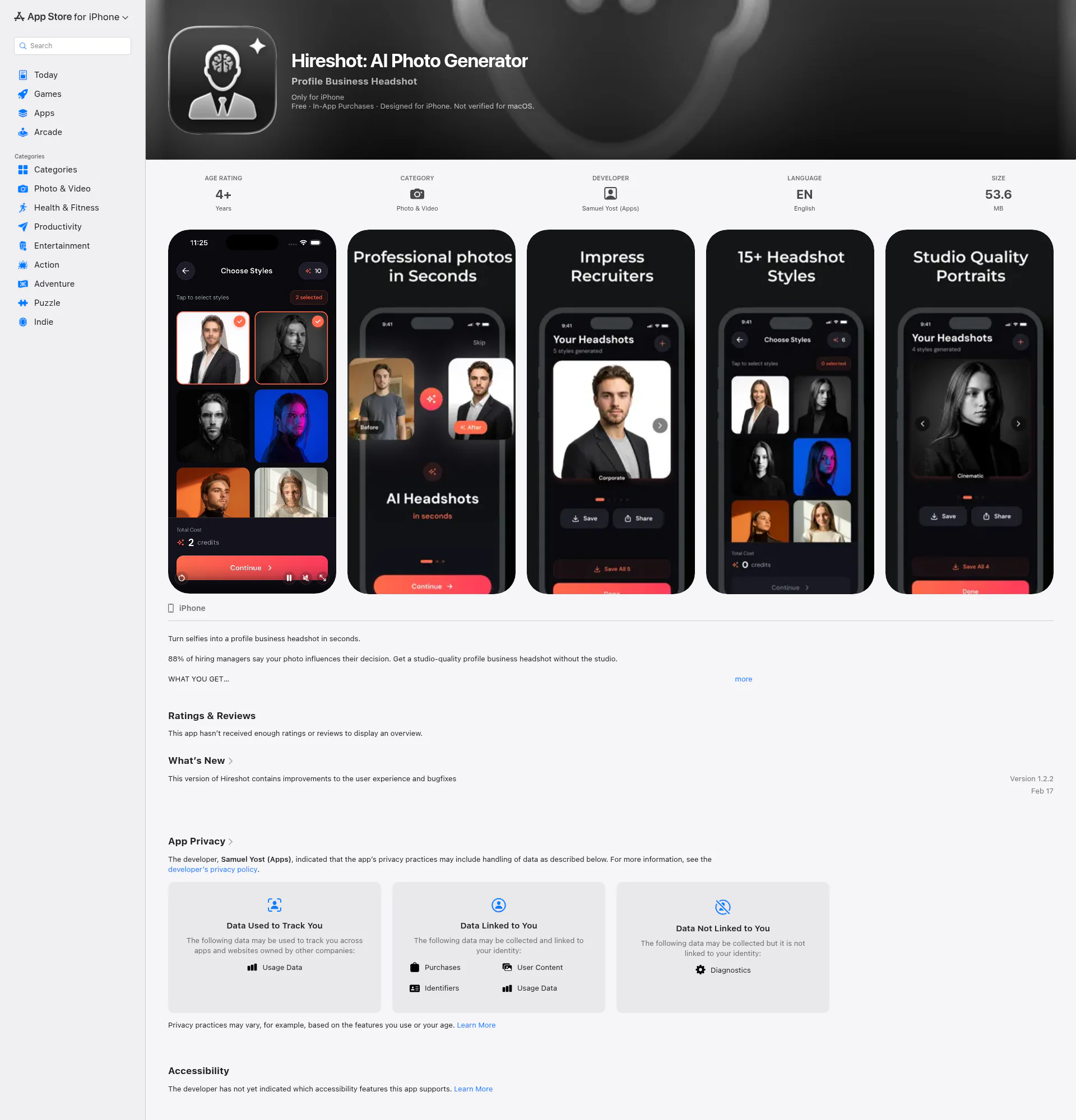 Headshot AI landing page