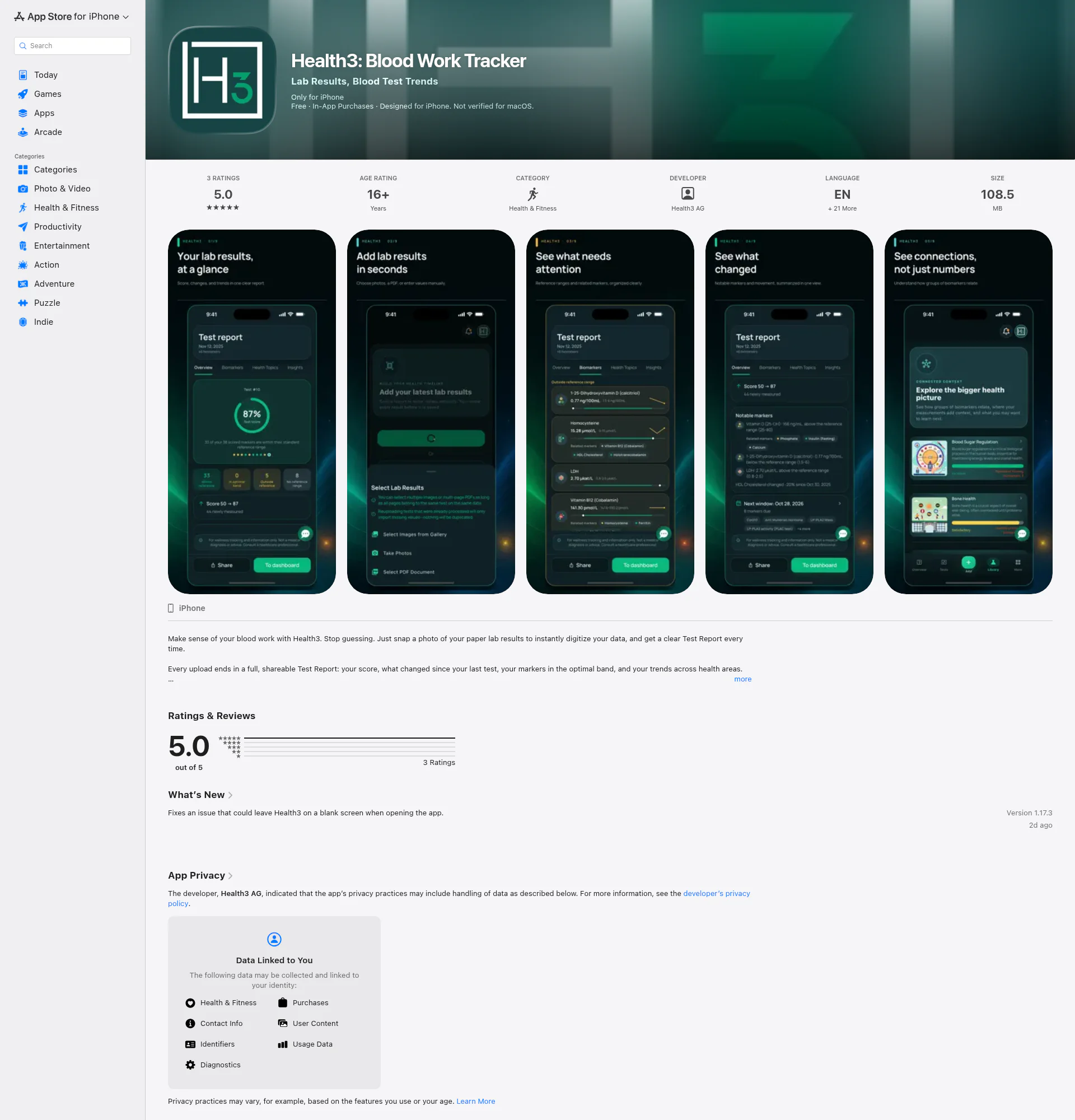 Health3 landing page