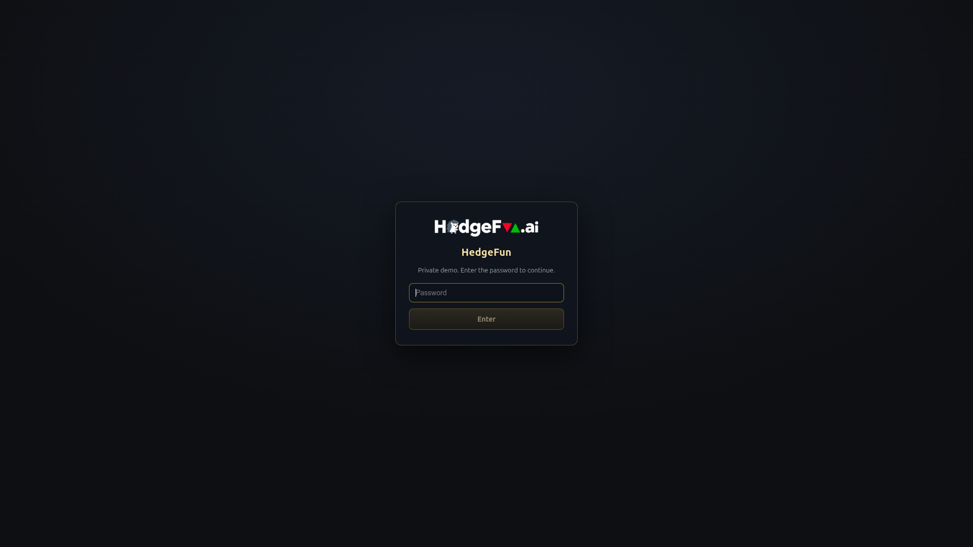 Landing page screenshot for hedgefun.ai, 1920 by 1080 pixels