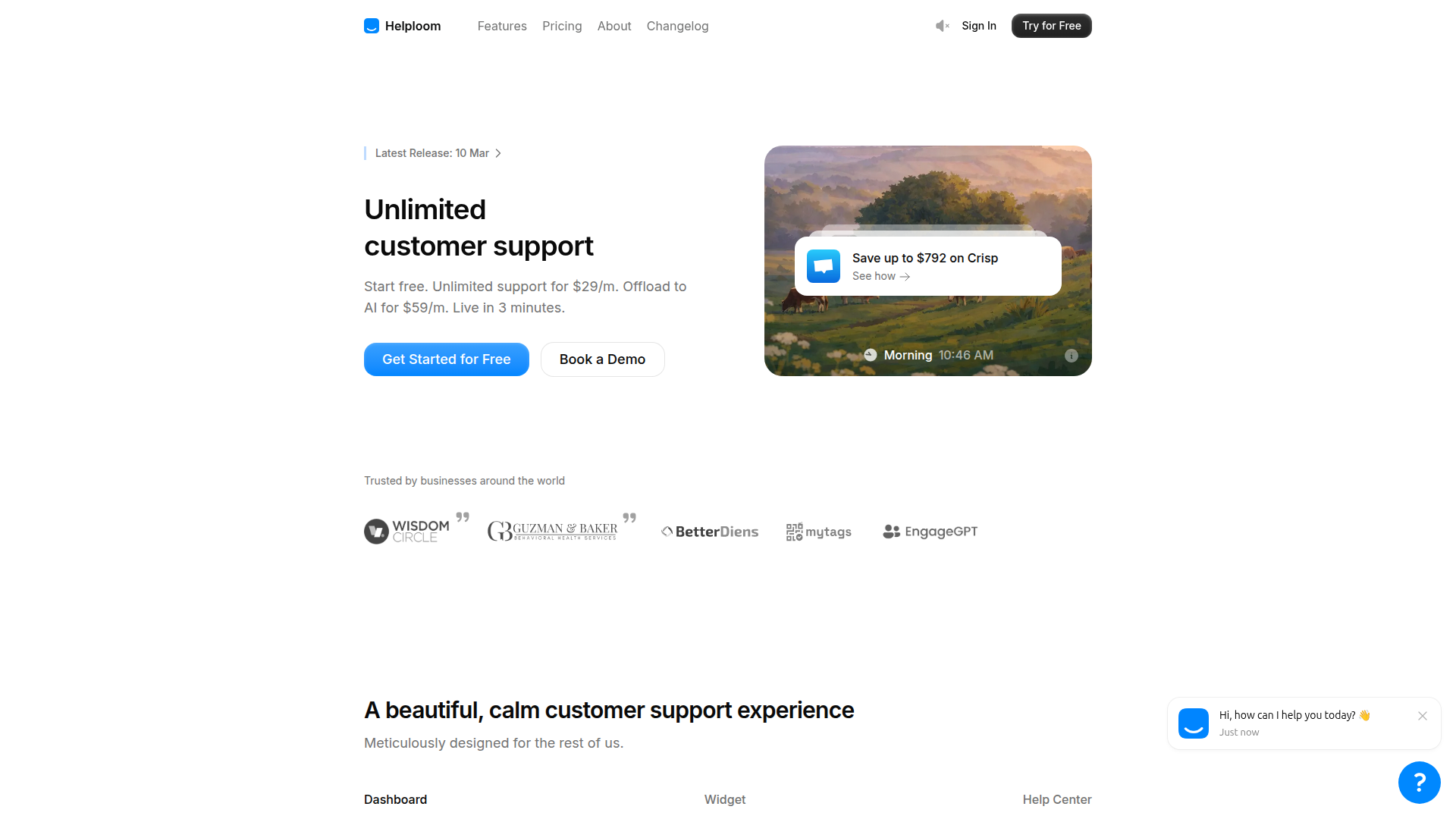 Landing page screenshot for helploom.com, 1920 by 1080 pixels