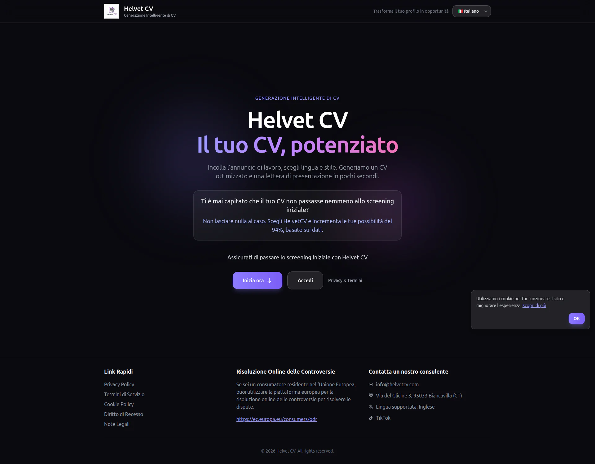 HelvetCV landing page