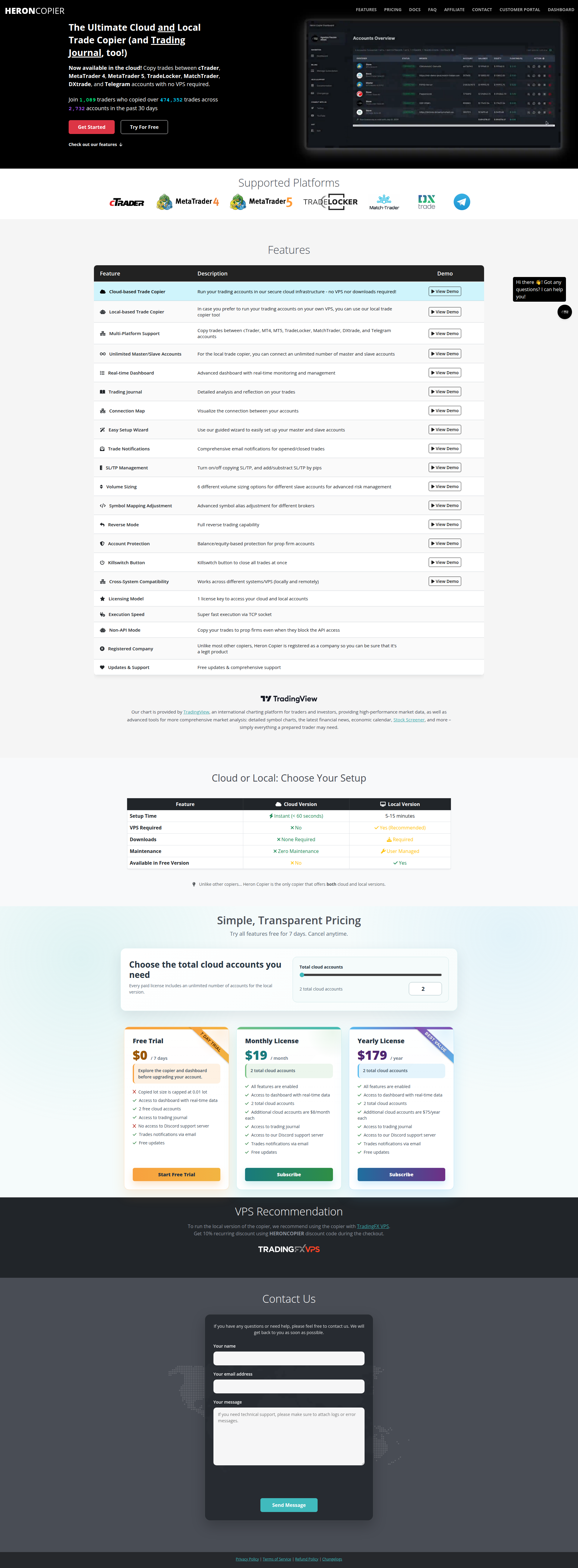 Landing page screenshot for heroncopier.com, 1920 by 5208 pixels