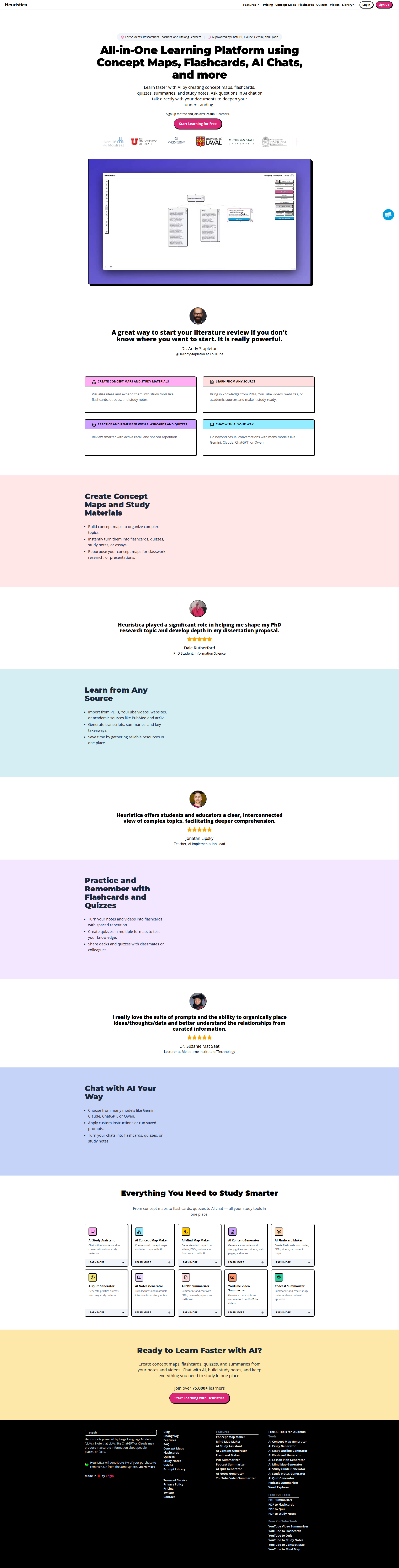 Landing page screenshot for heuristi.ca, 1920 by 7543 pixels