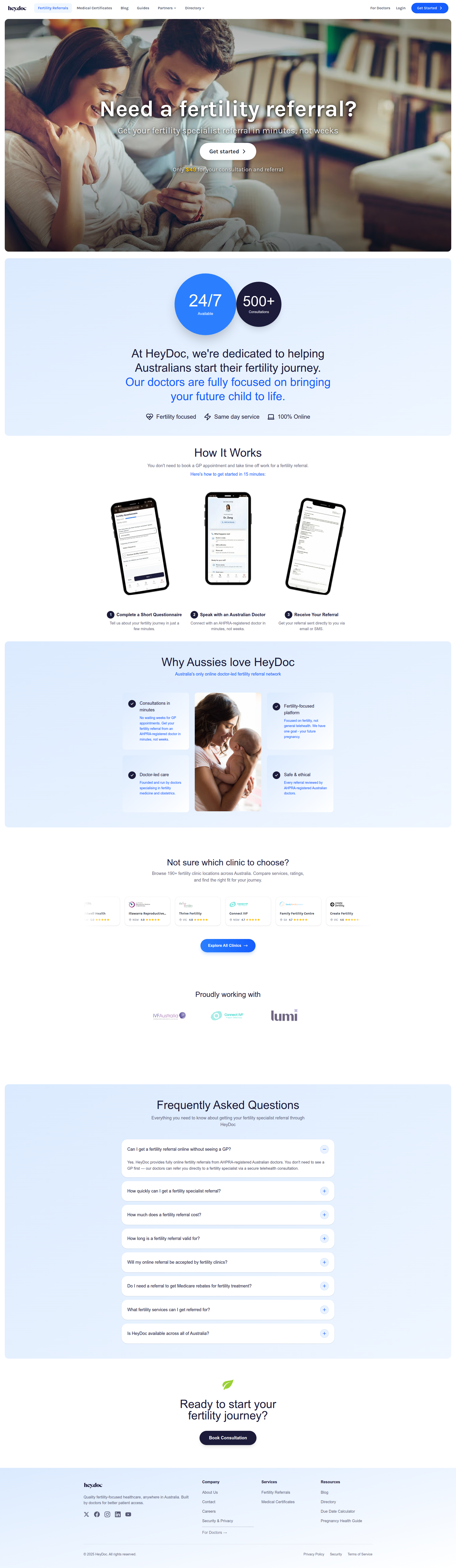 Landing page screenshot for heydochealth.com.au, 1920 by 6606 pixels