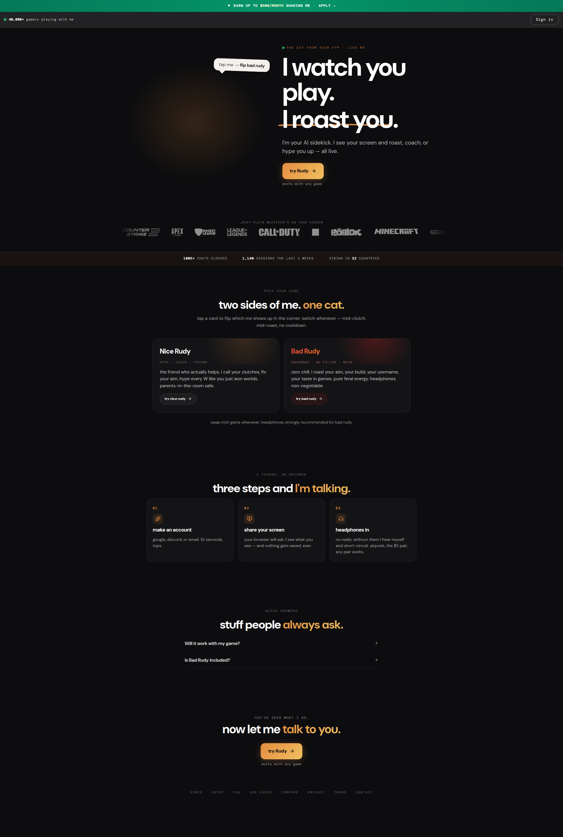 Landing page screenshot for heyrudy.ai, 1920 by 2855 pixels