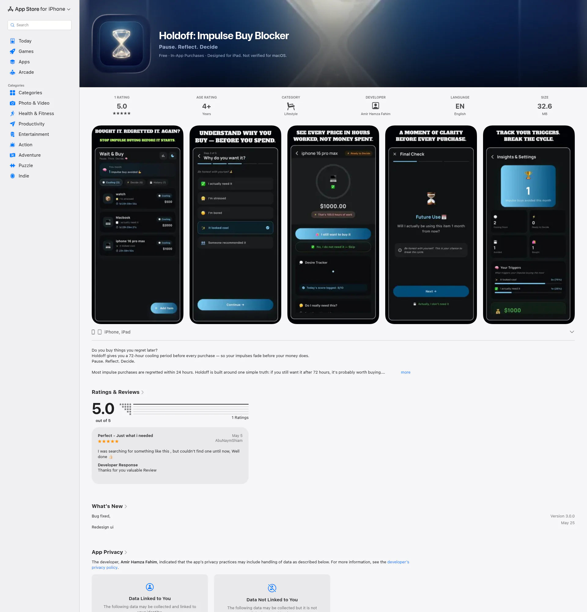 Holdoff: Impulse Buy Blocker landing page