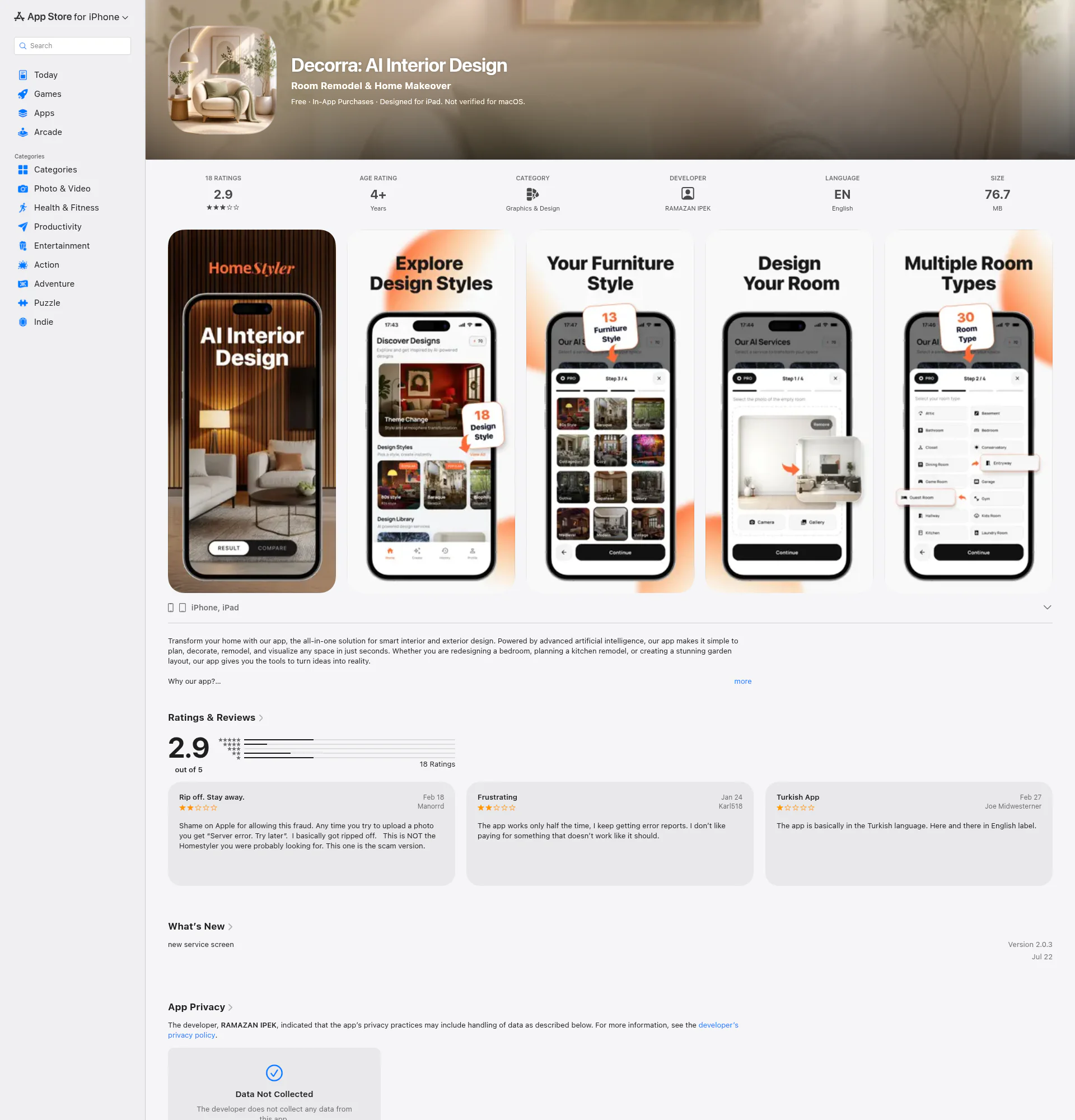 HomeStyler landing page