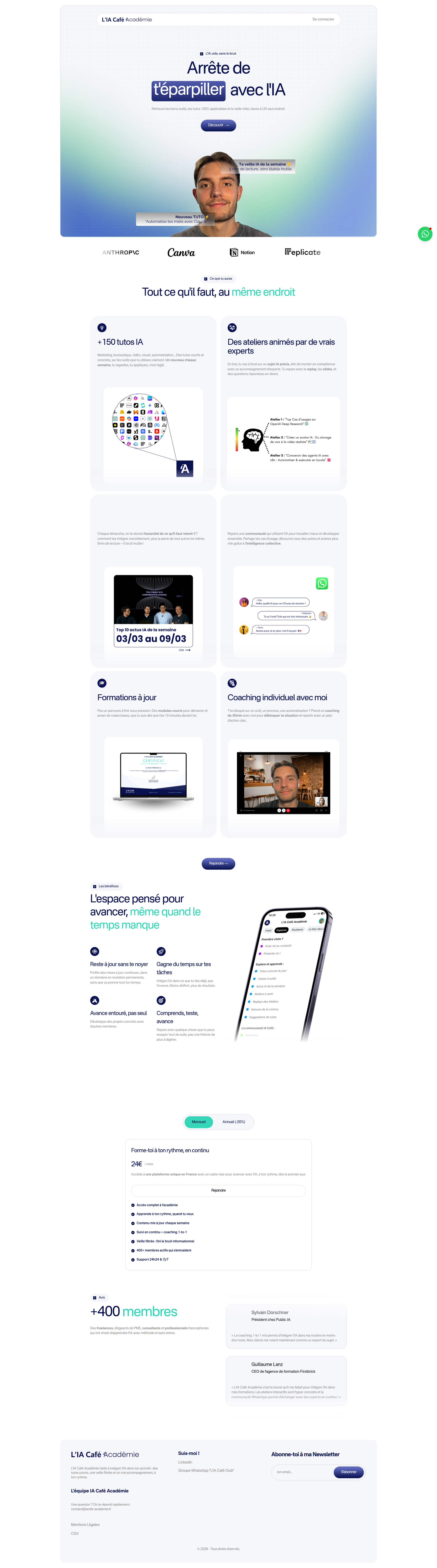 Landing page screenshot for iacafe-academie.fr, 1920 by 6890 pixels