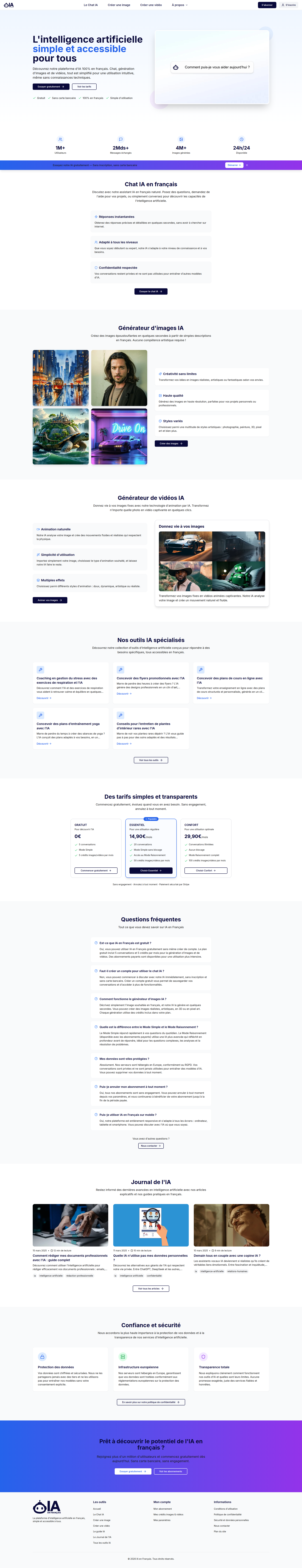 Landing page screenshot for ia-en-francais.com, 1920 by 9969 pixels