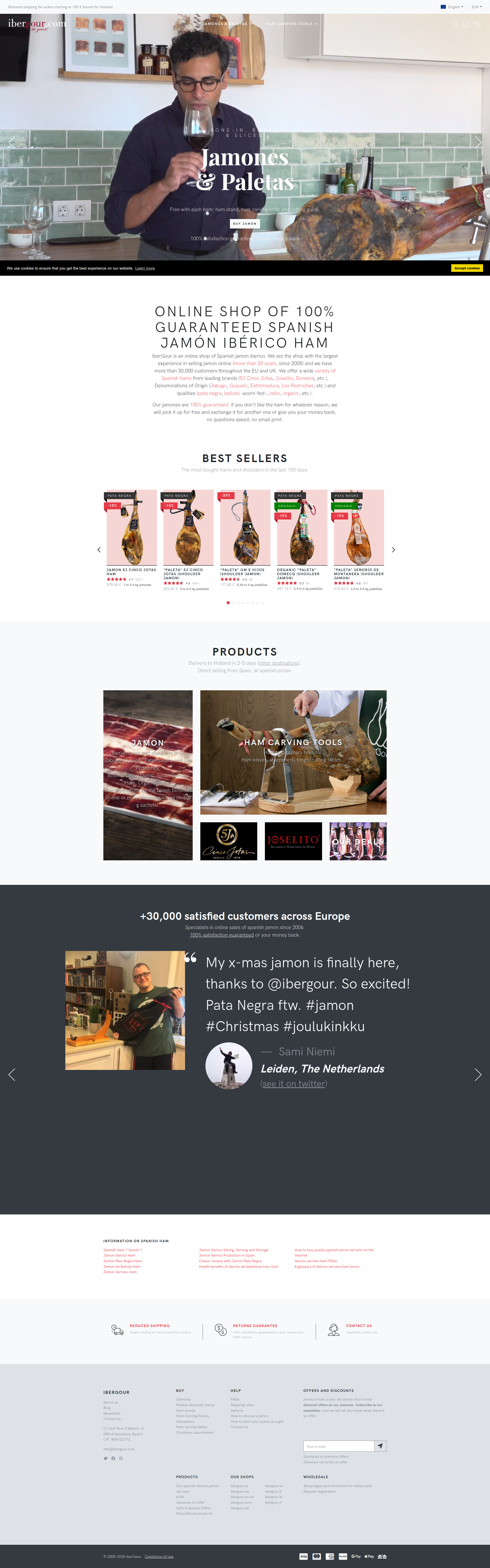 Landing page screenshot for ibergour.com, 1920 by 6142 pixels