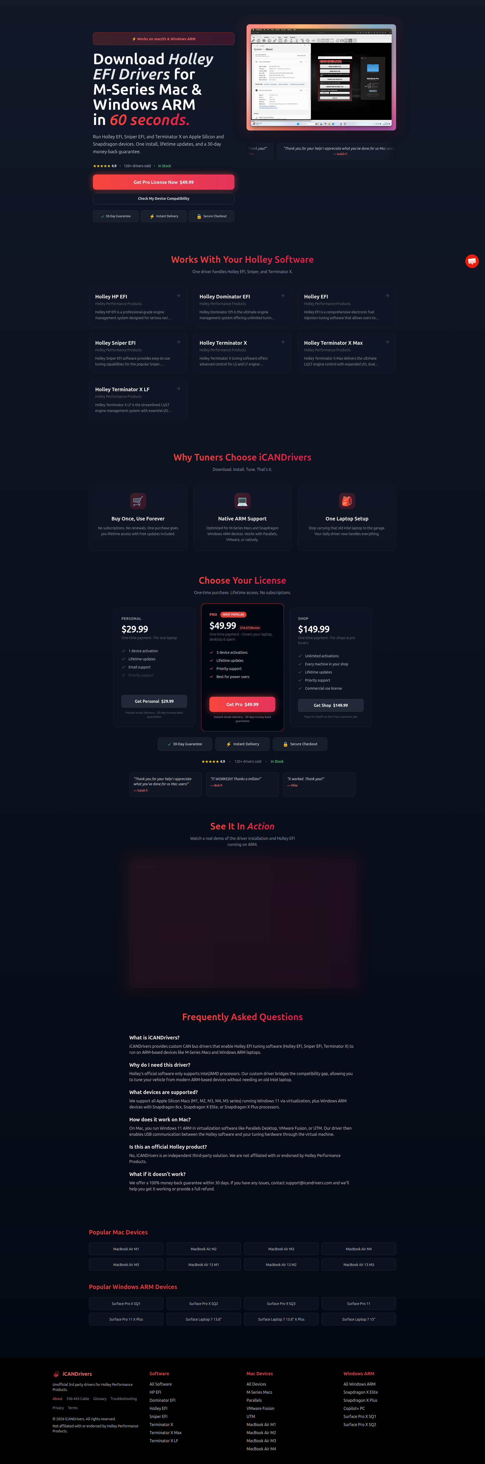 Landing page screenshot for icandrivers.com, 1920 by 5789 pixels