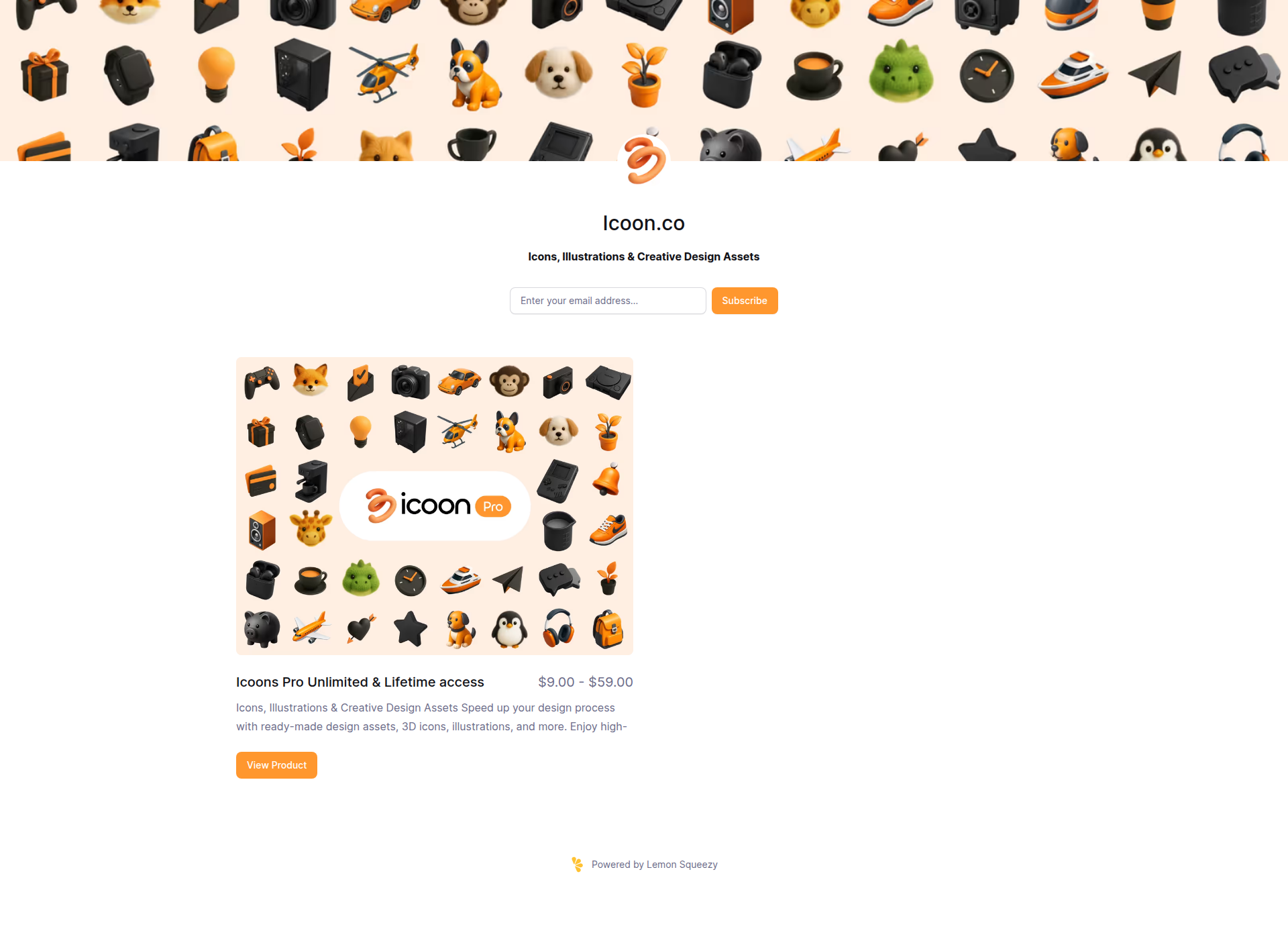 Landing page screenshot for icoon.lemonsqueezy.com, 1920 by 1384 pixels