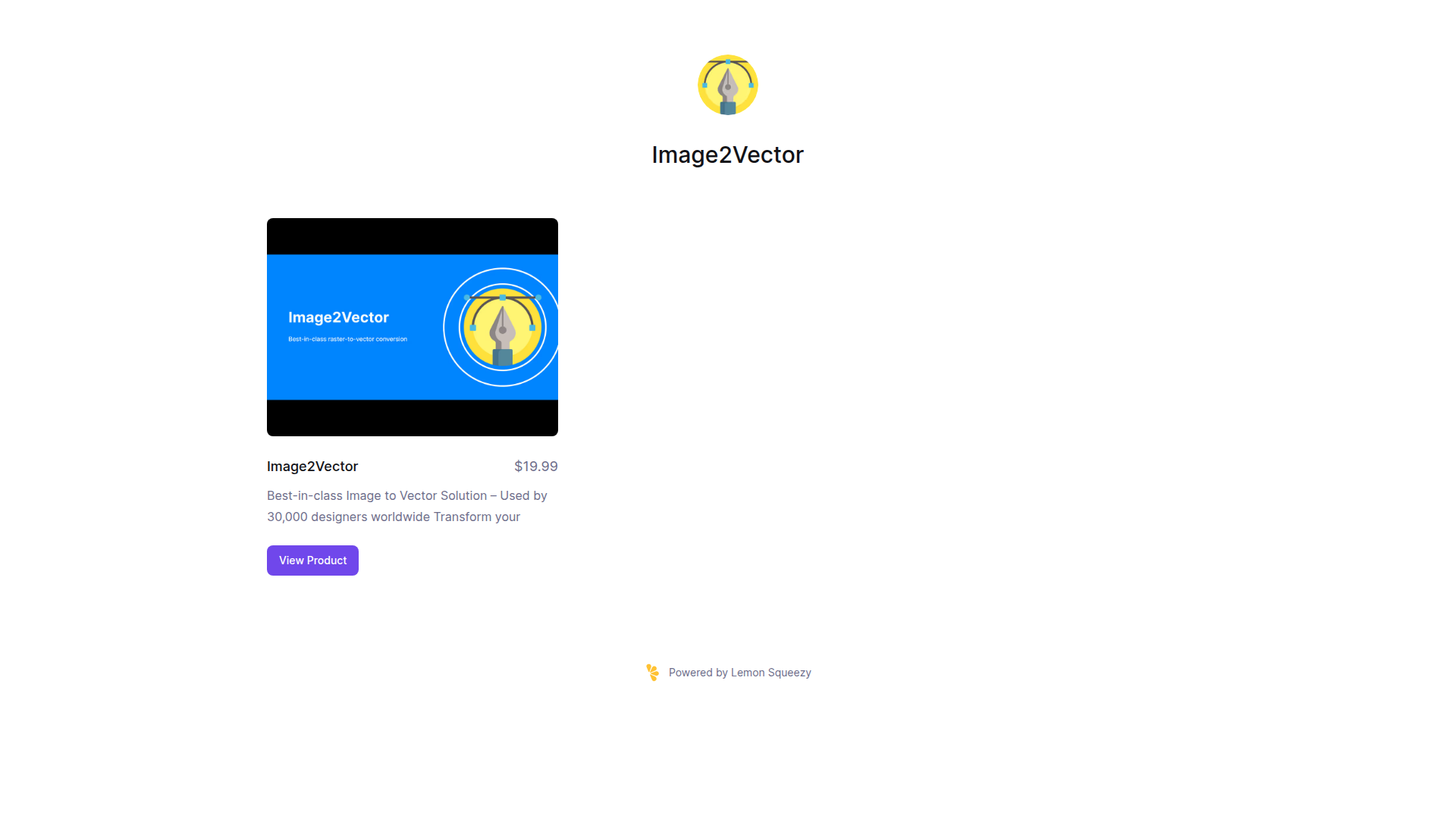 Landing page screenshot for image2vector.lemonsqueezy.com, 1920 by 1080 pixels