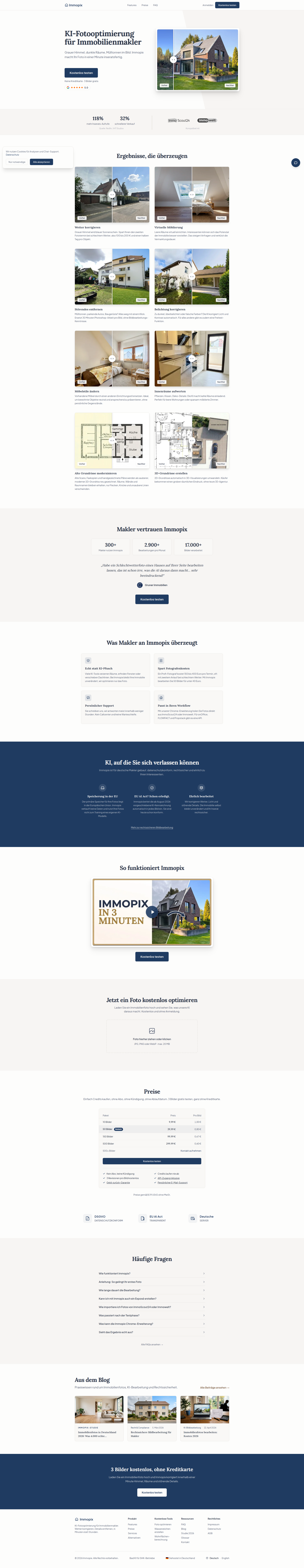 Landing page screenshot for immopix.ai, 1920 by 9908 pixels