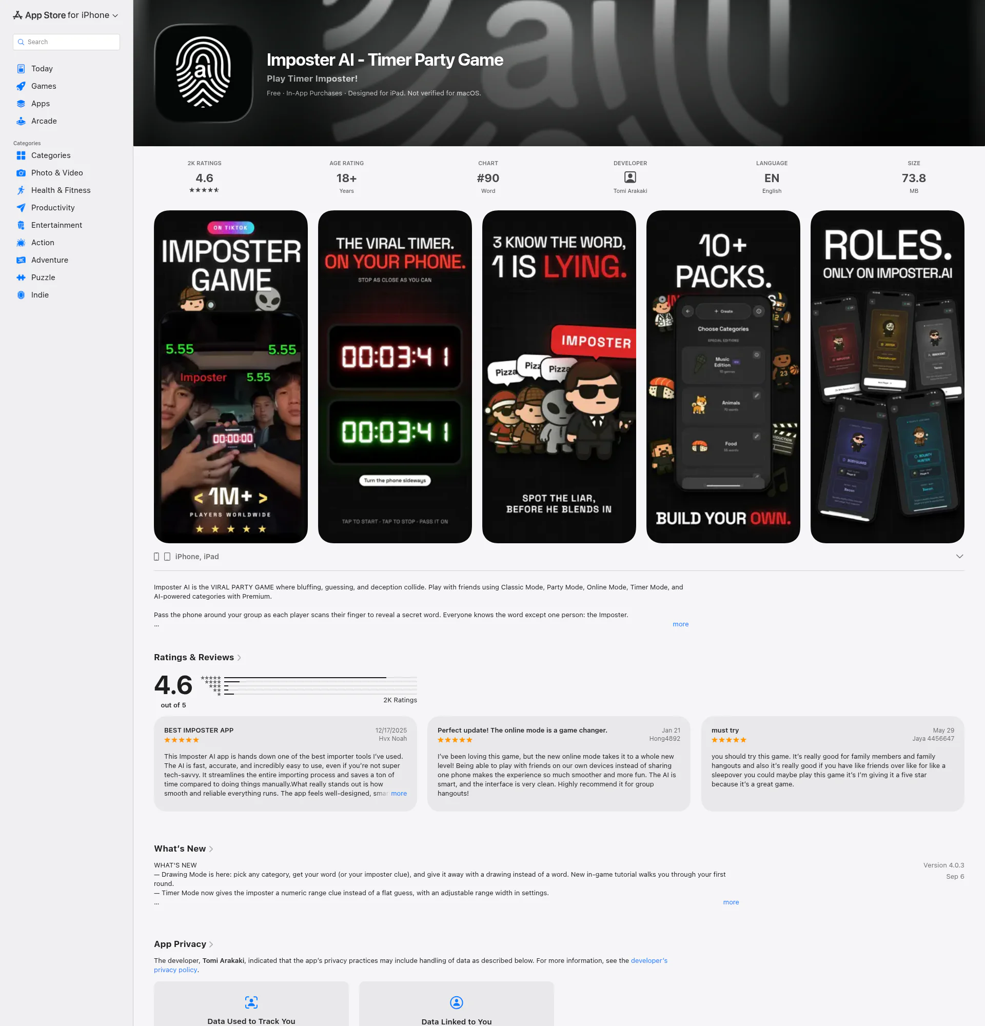 Imposter AI - Timer Party Game landing page