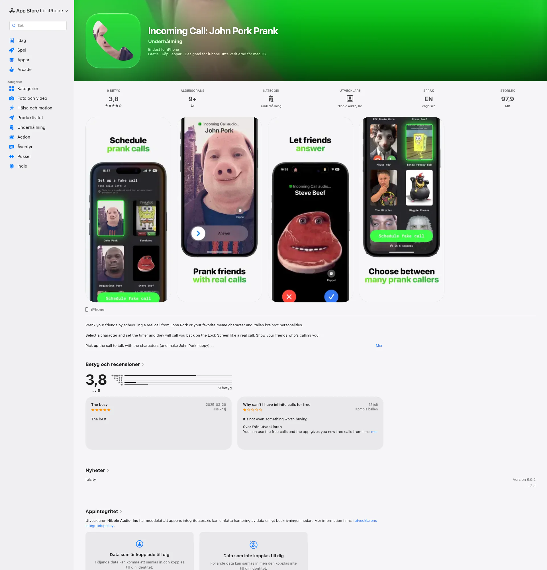 Incoming Call landing page