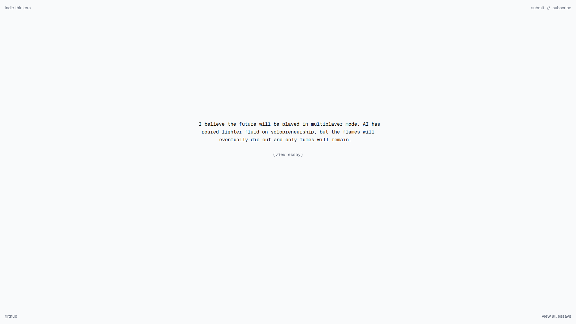 Landing page screenshot for indiethinkers.com, 1920 by 1080 pixels