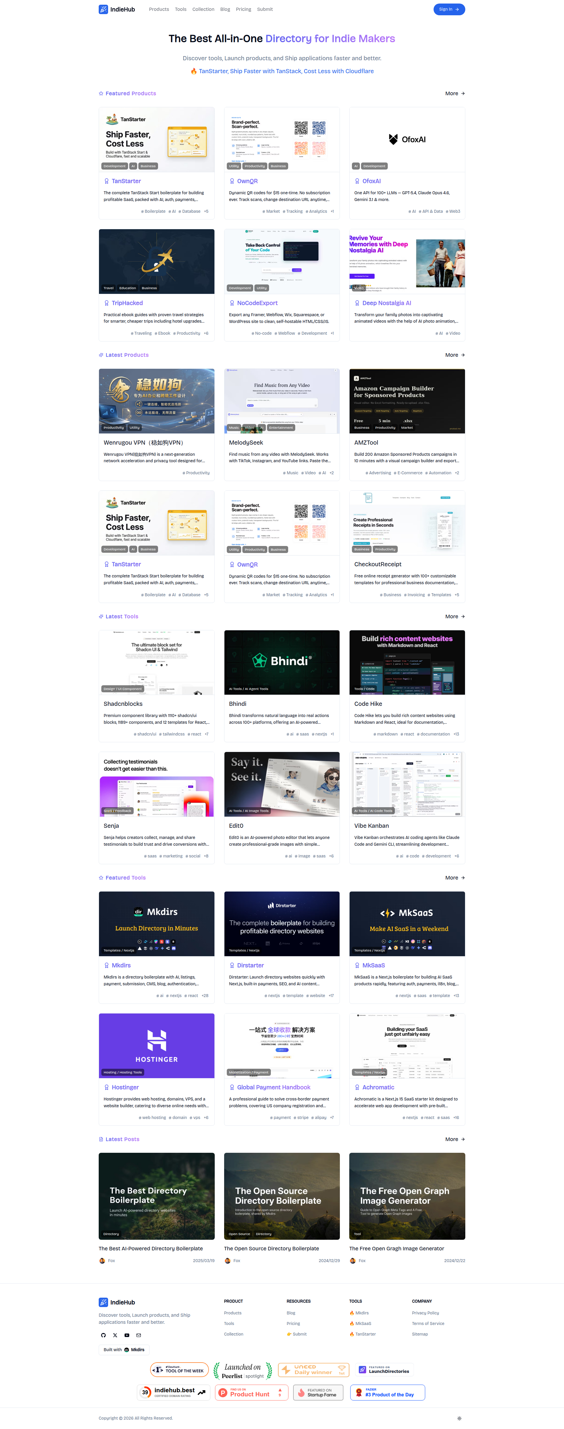 Landing page screenshot for indiehub.best, 1920 by 4863 pixels